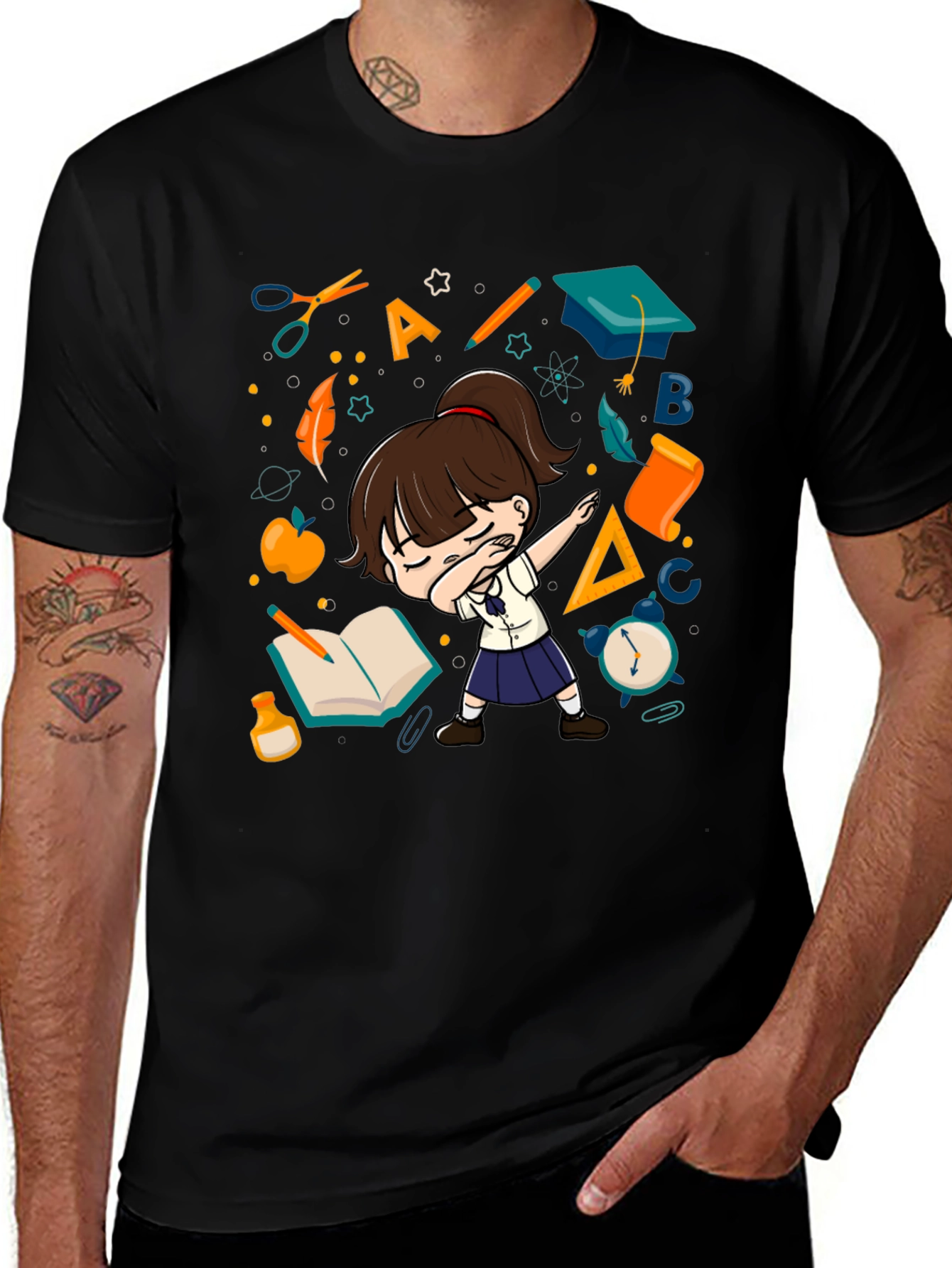 Variant 10 of Dabbing School Girl Black T-Shirt