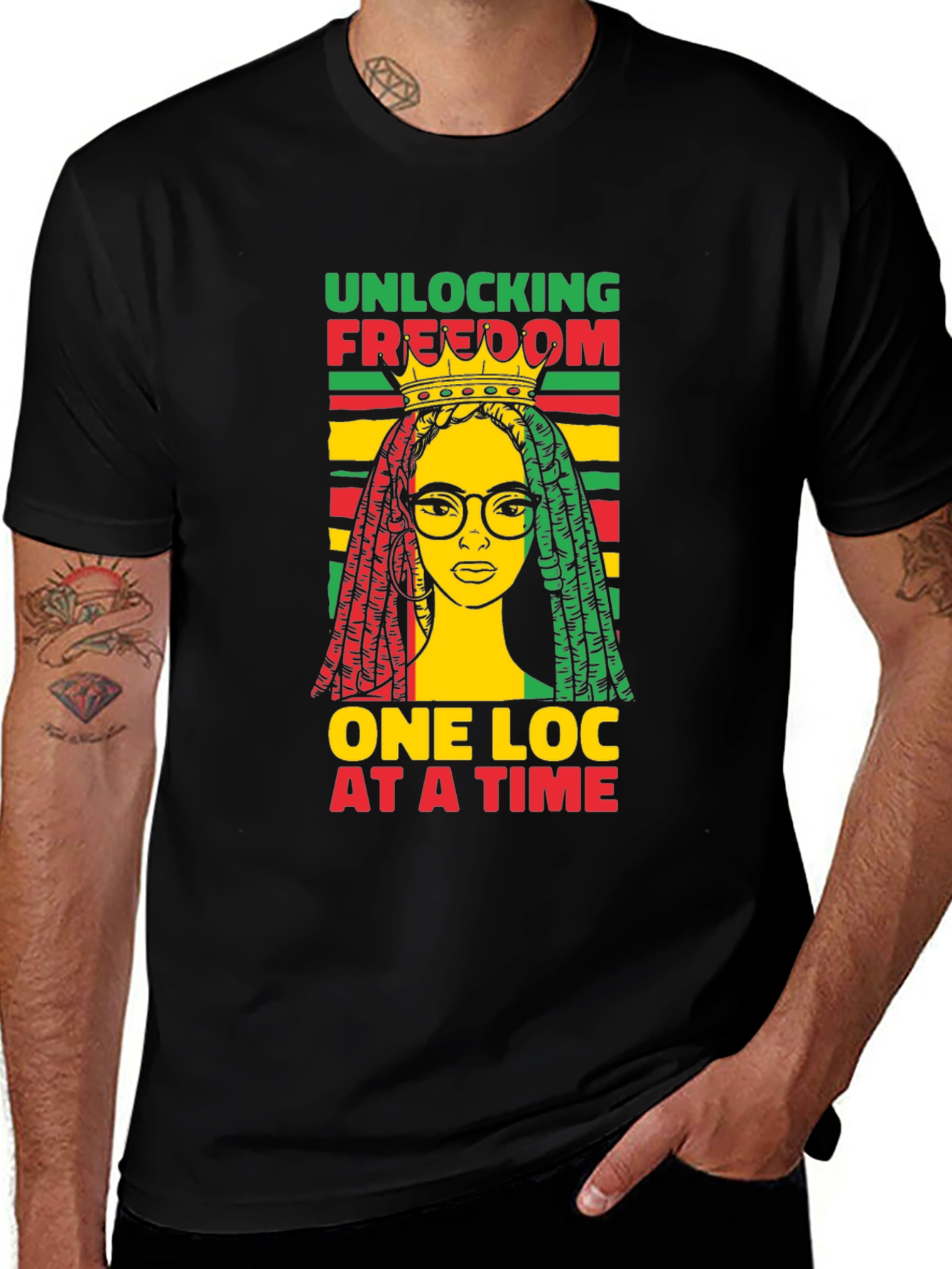 Variant 16 of Unlocking Freedom Tee - Rasta Loc Design