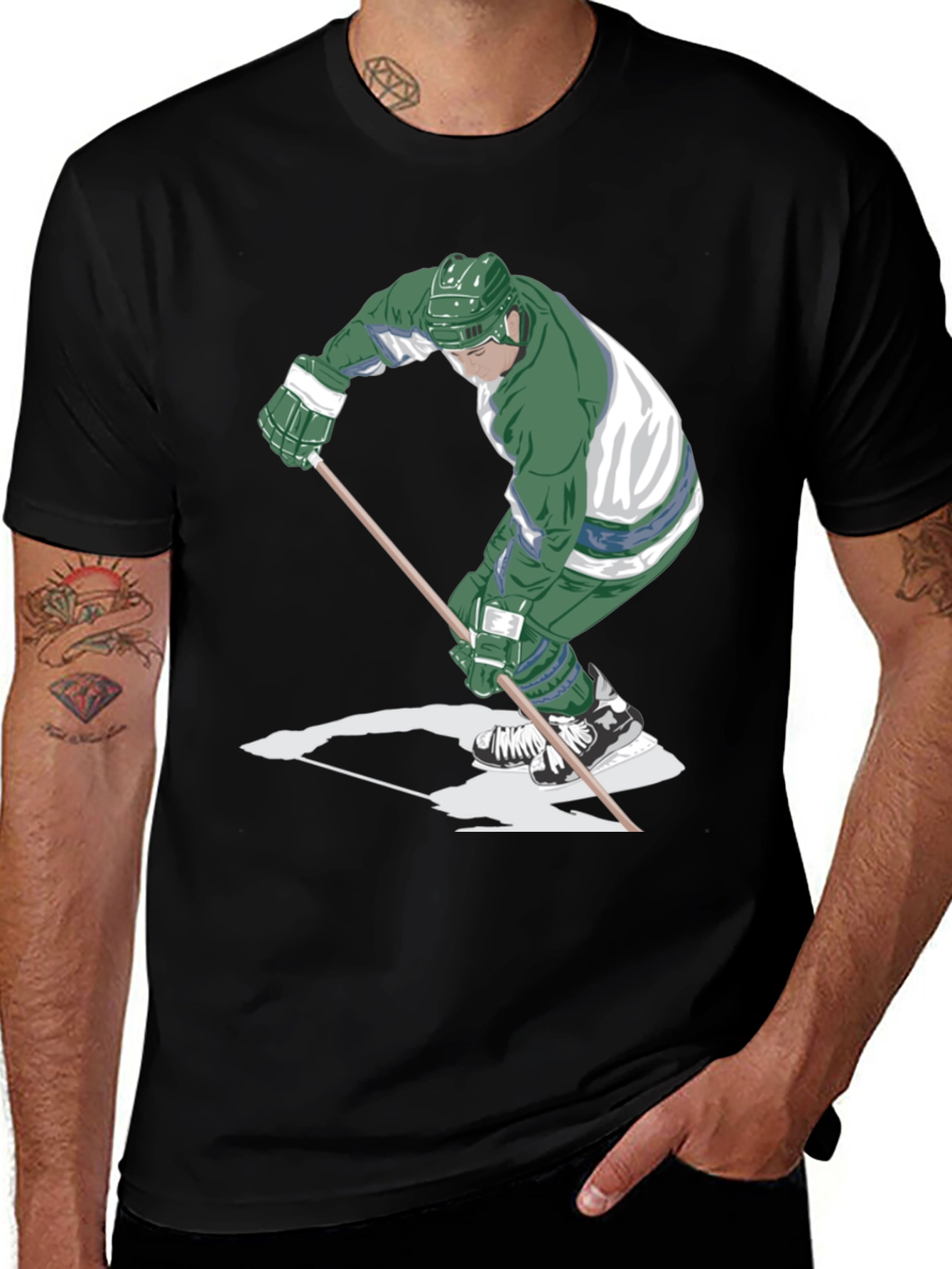 Variant 11 of Hockey Player Graphic Tee - Black Cotton T-Shirt