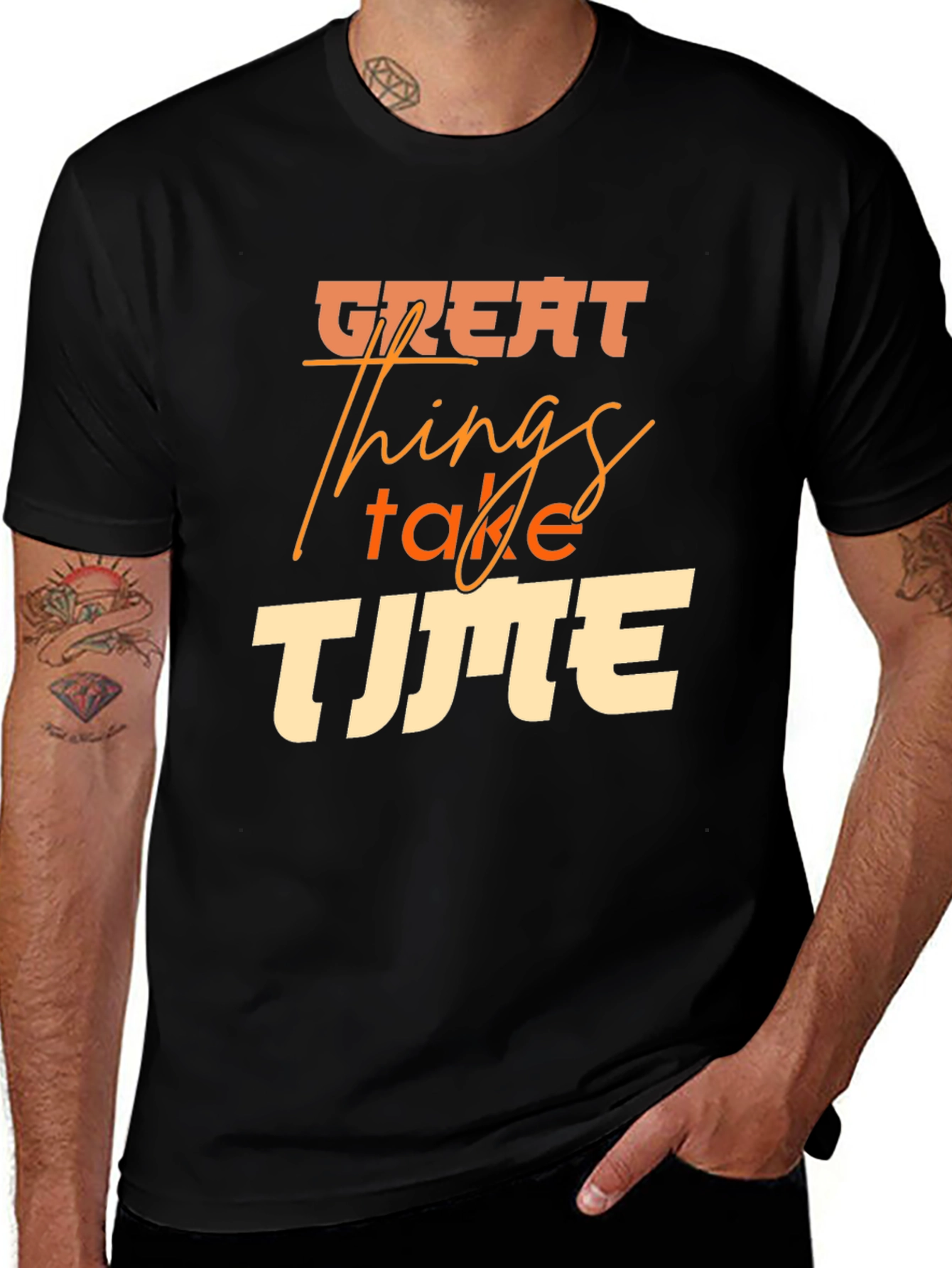 Variant 3 of Great Things Take Time Black Graphic Tee