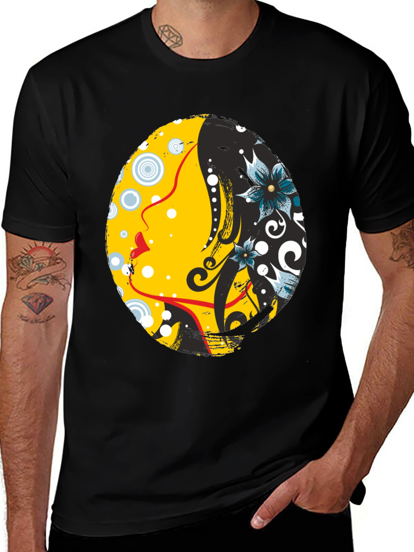 Variant 23 of Artistic Face Graphic Black T-Shirt