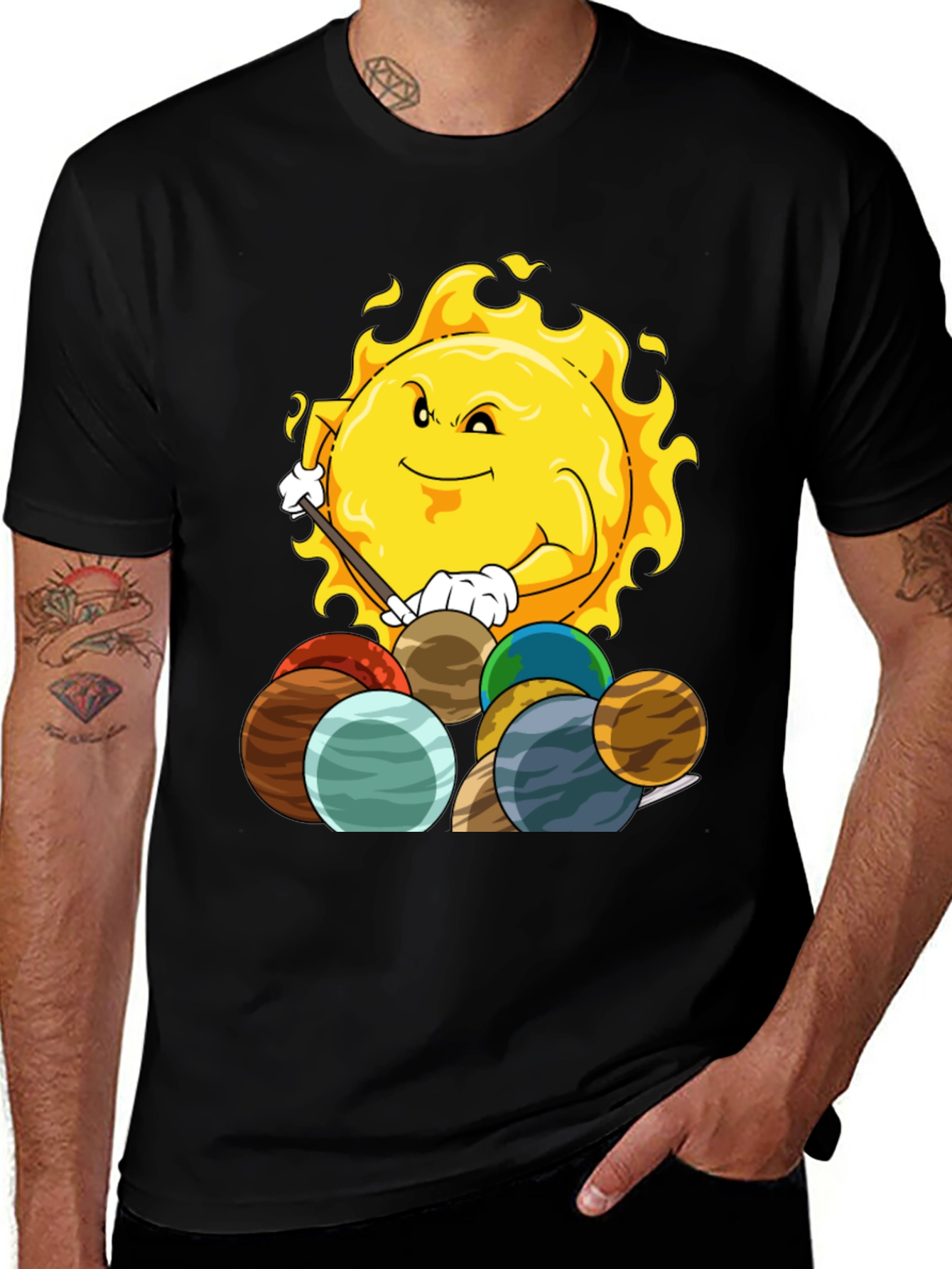Variant 26 of Sun Playing Pool with Planets Graphic Tee