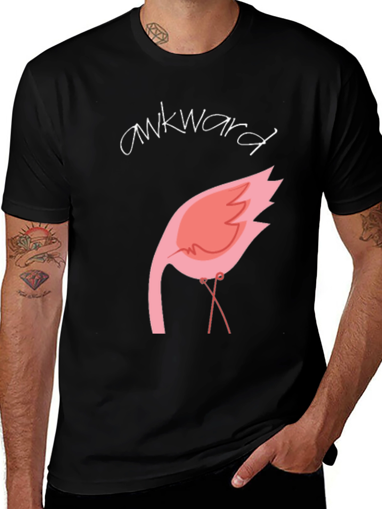 Variant 12 of Awkward Flamingo Graphic Tee - Black Cotton Casual Shirt
