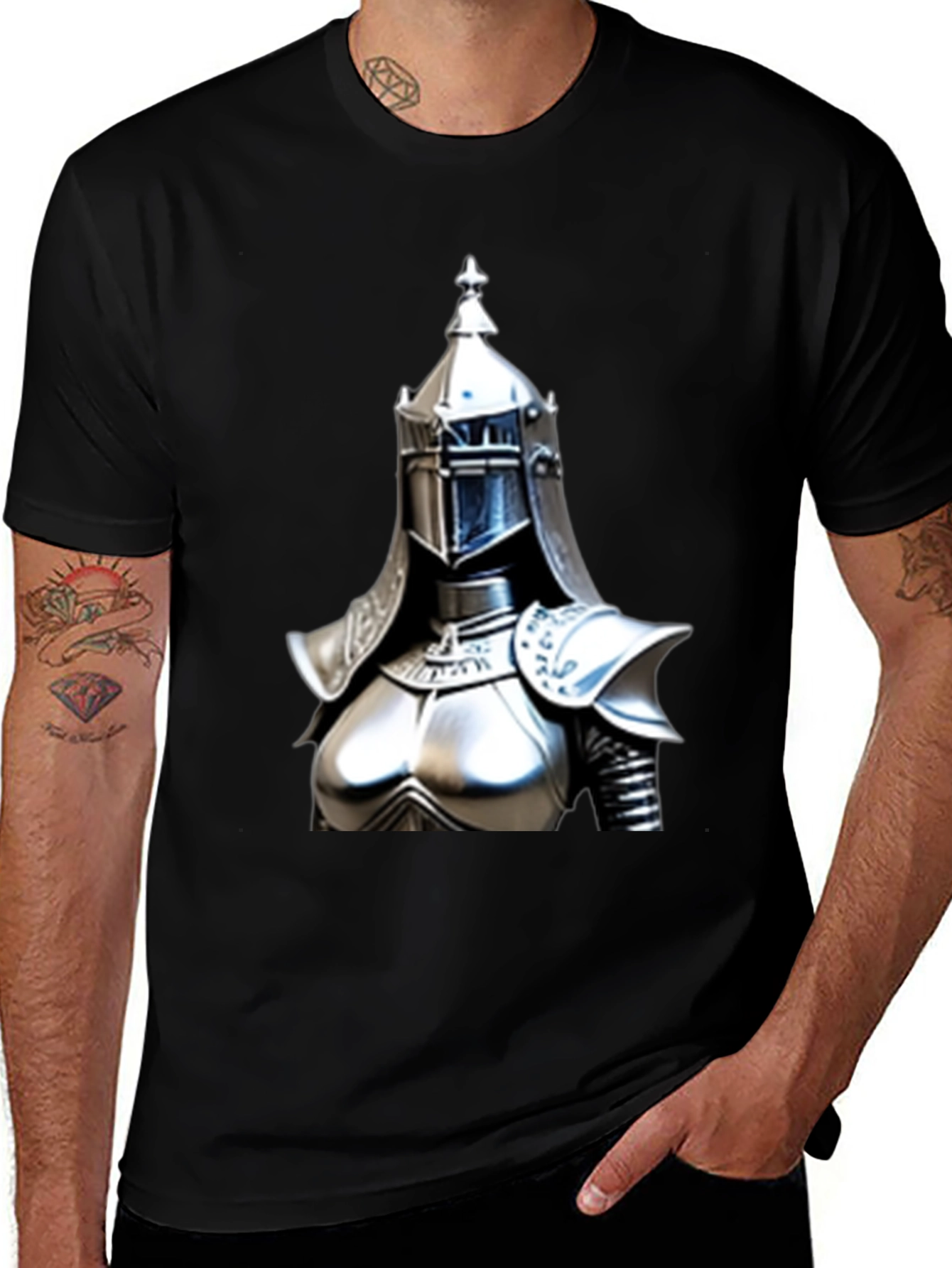 Variant 23 of Knight Armor Graphic Tee - Black Cotton