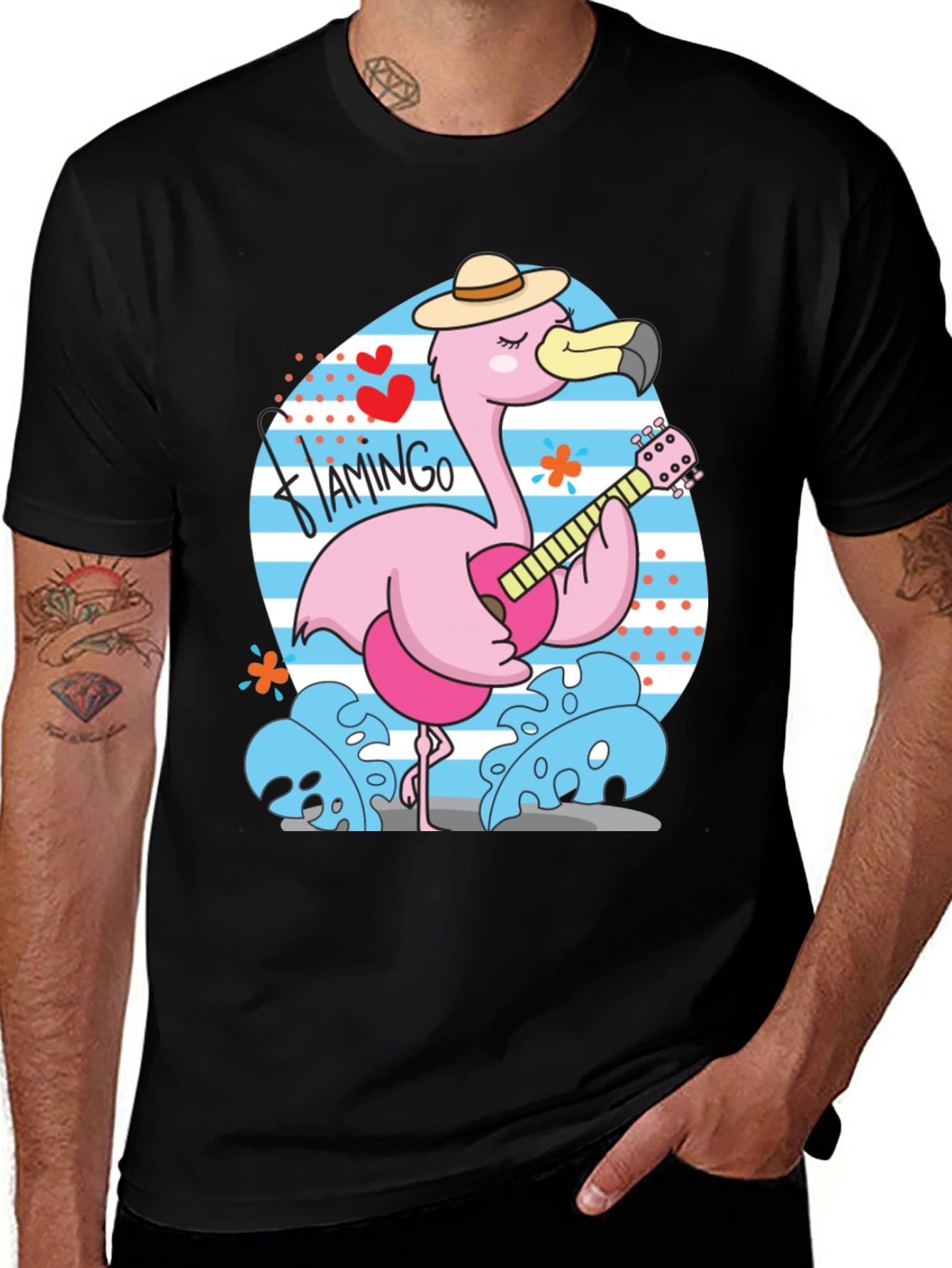 Variant 4 of Flamingo Guitar T-Shirt - Fun Tropical Style