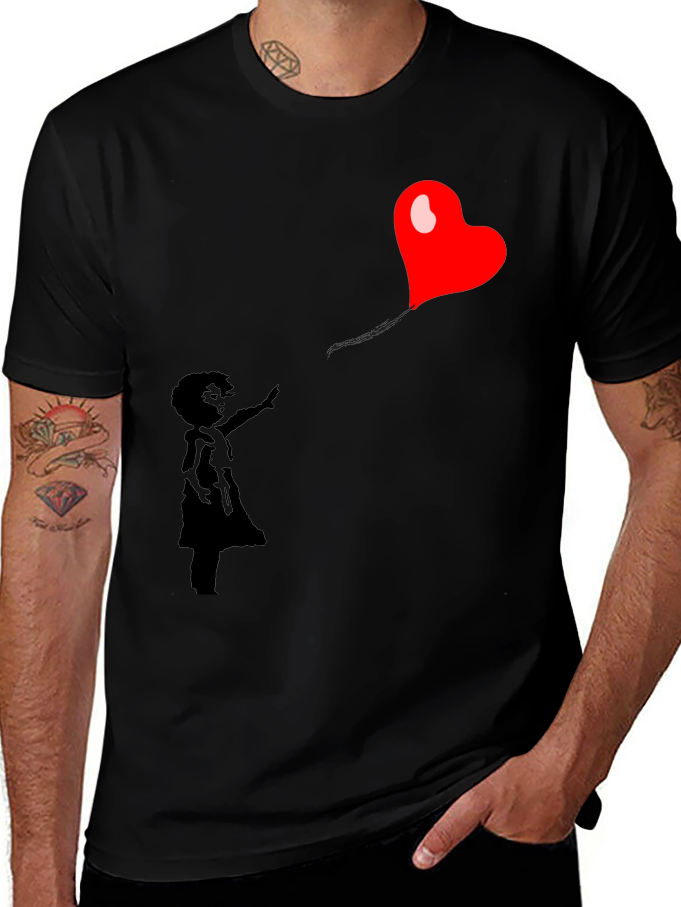 Variant 29 of Banksy Girl with Balloon Graphic Tee - Black