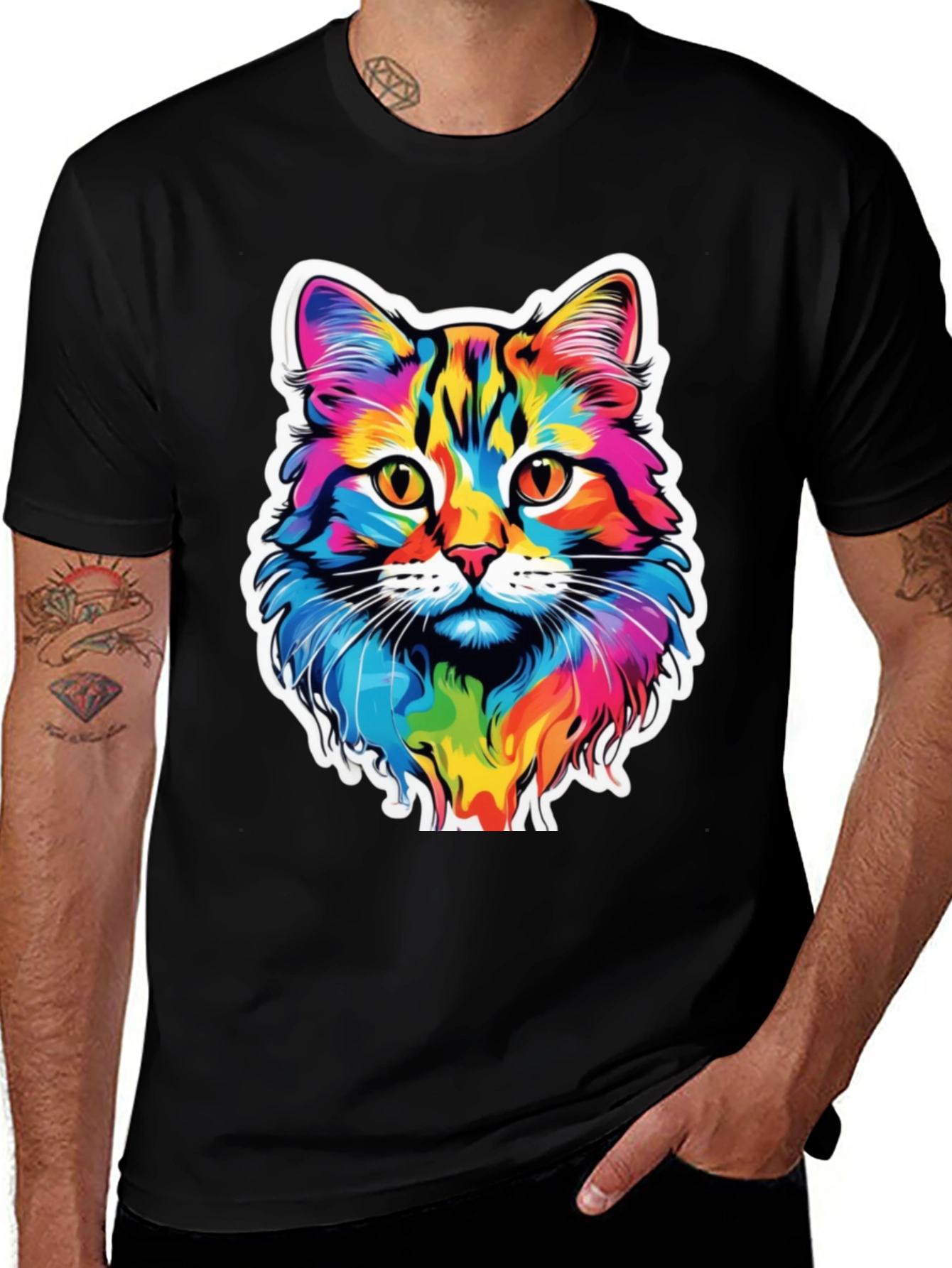 Variant 25 of Rainbow Cat Graphic Black T-Shirt