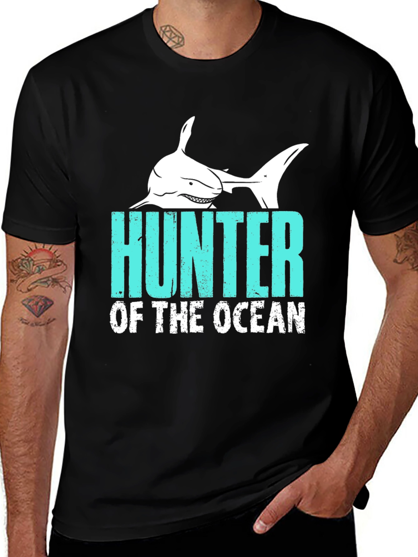 Variant 27 of Hunter of the Ocean Graphic T-Shirt - Black Cotton Tee