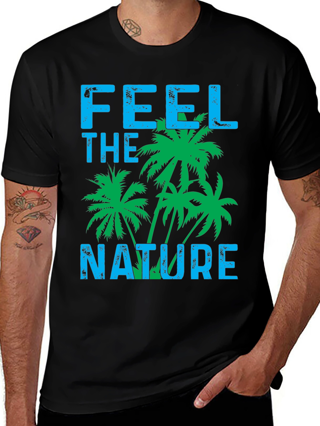 Variant 10 of Feel The Nature Graphic Tee - Tropical Palm Tree Design