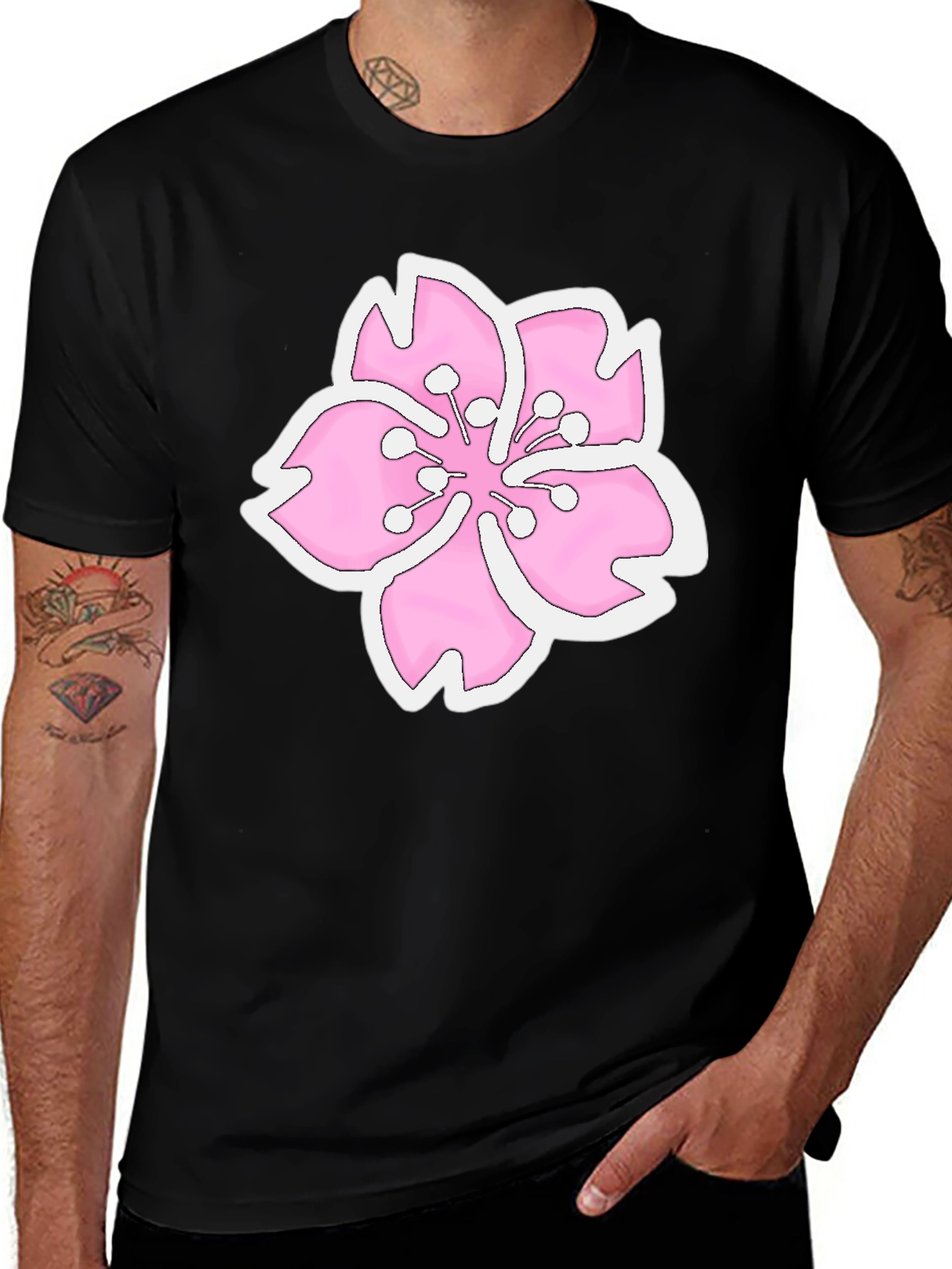 Variant 15 of Cherry Blossom Graphic Tee - Casual Black T-Shirt