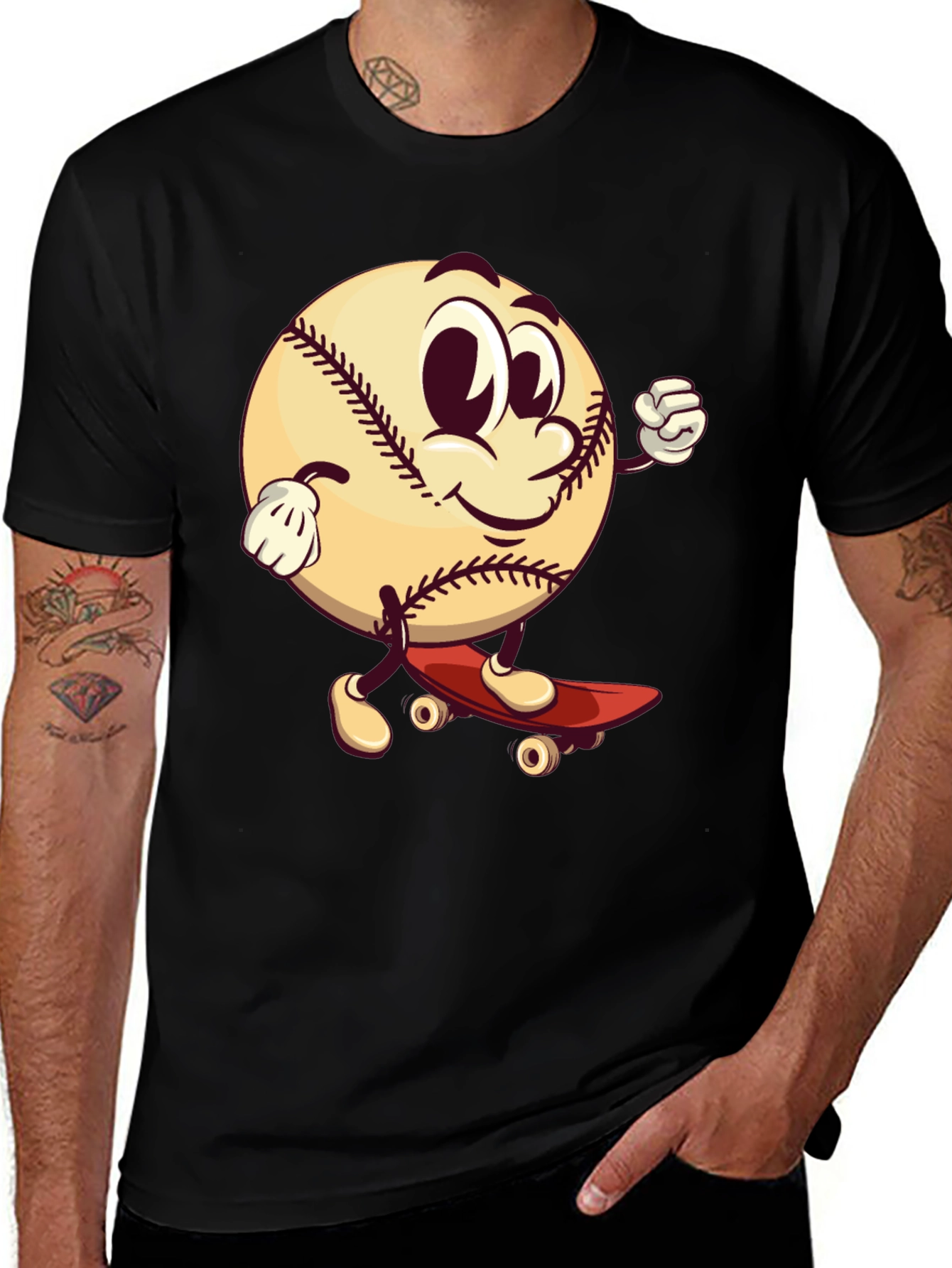 Variant 4 of Cartoon Baseball Skateboard T-Shirt