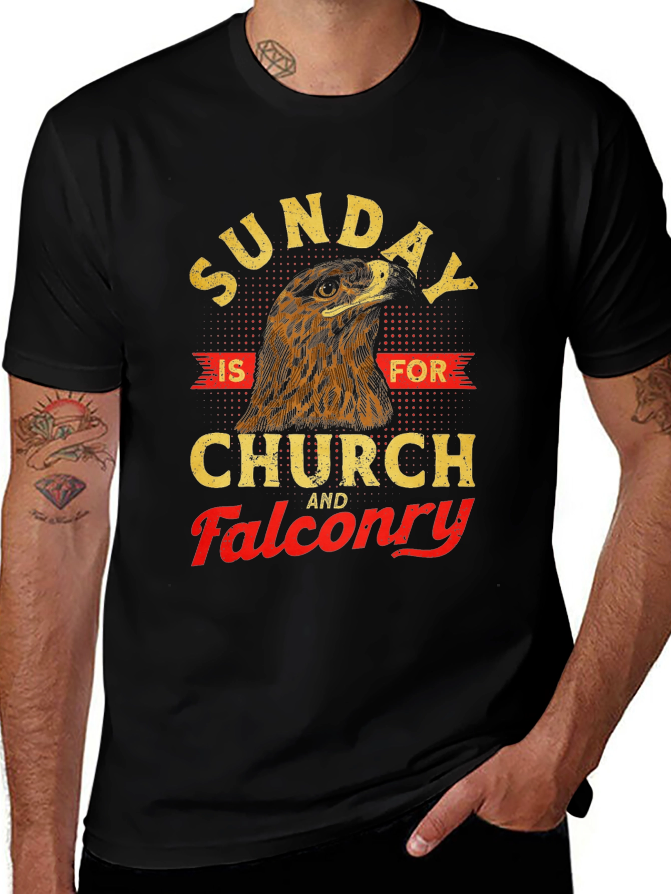 Sunday Church & Falconry Black Graphic Tee