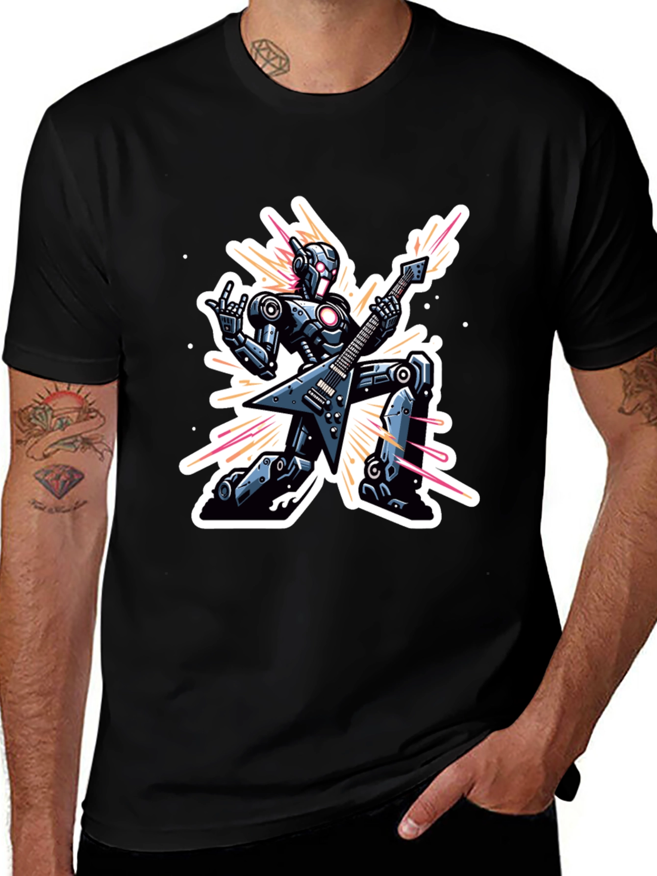 Variant 19 of Robot Rocker Graphic Tee - Black Cotton T-Shirt