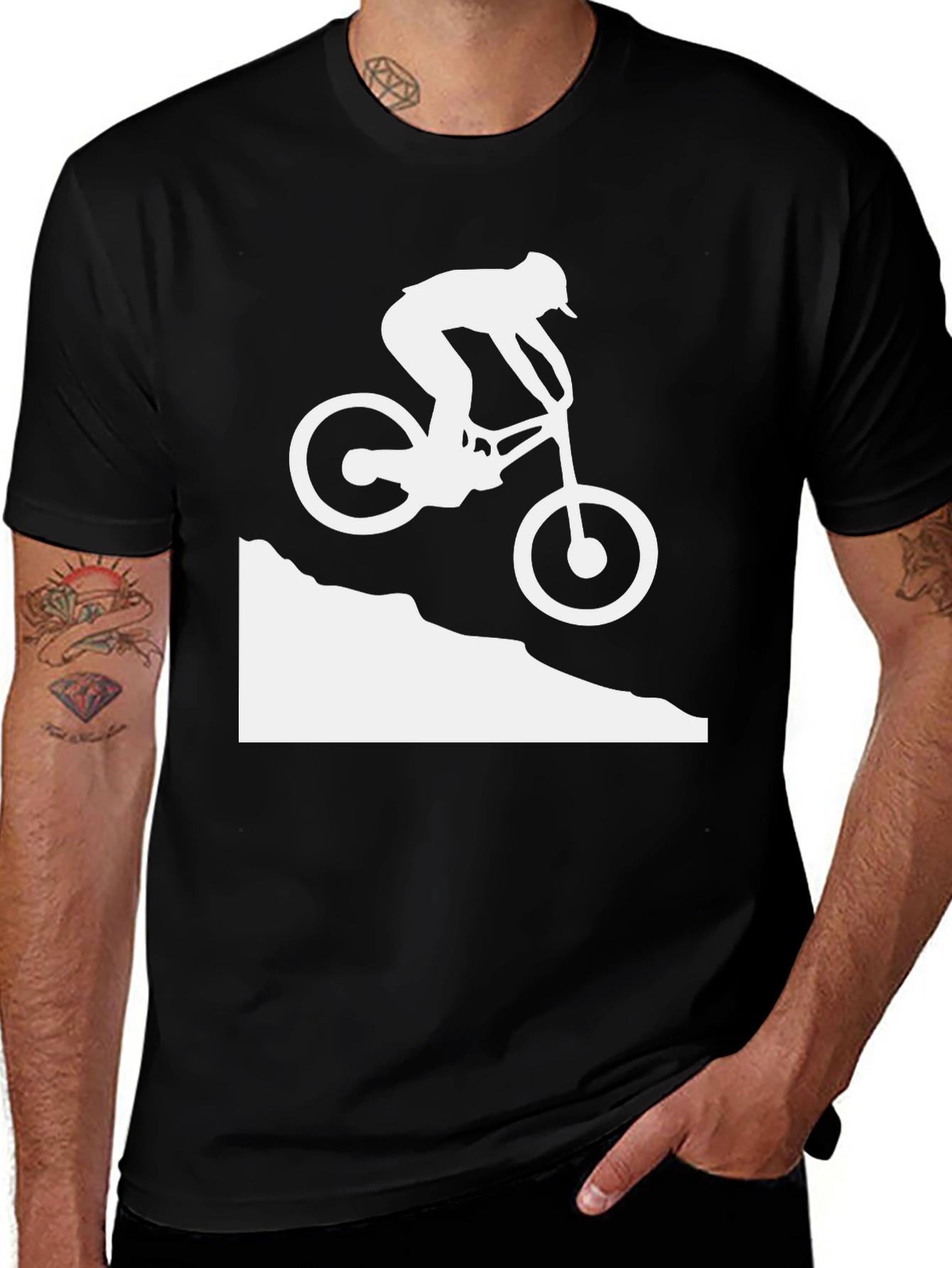 Variant 18 of Mountain Biking Silhouette Graphic Tee - Black