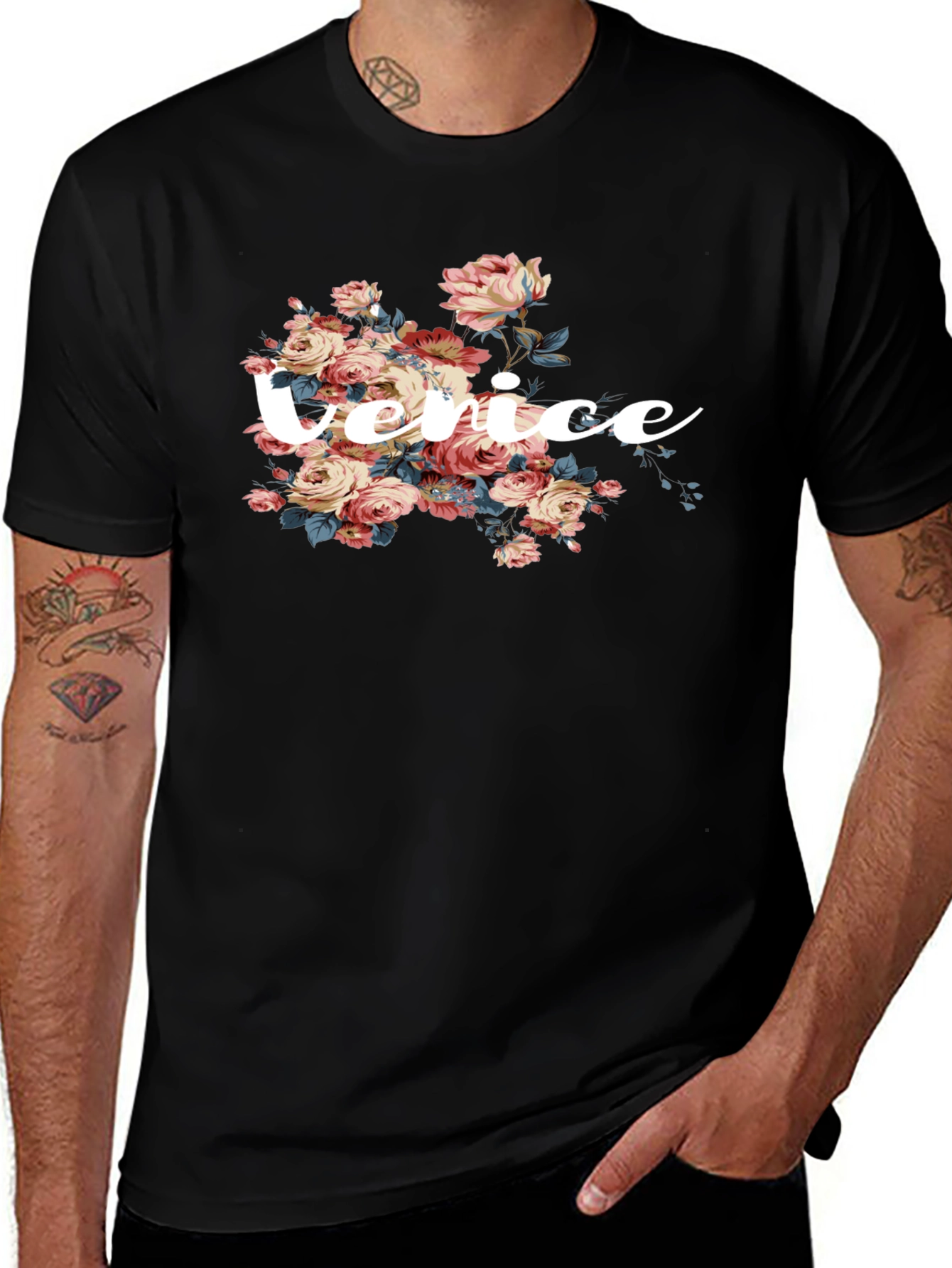 Variant 10 of Venice Floral Print Black T-Shirt