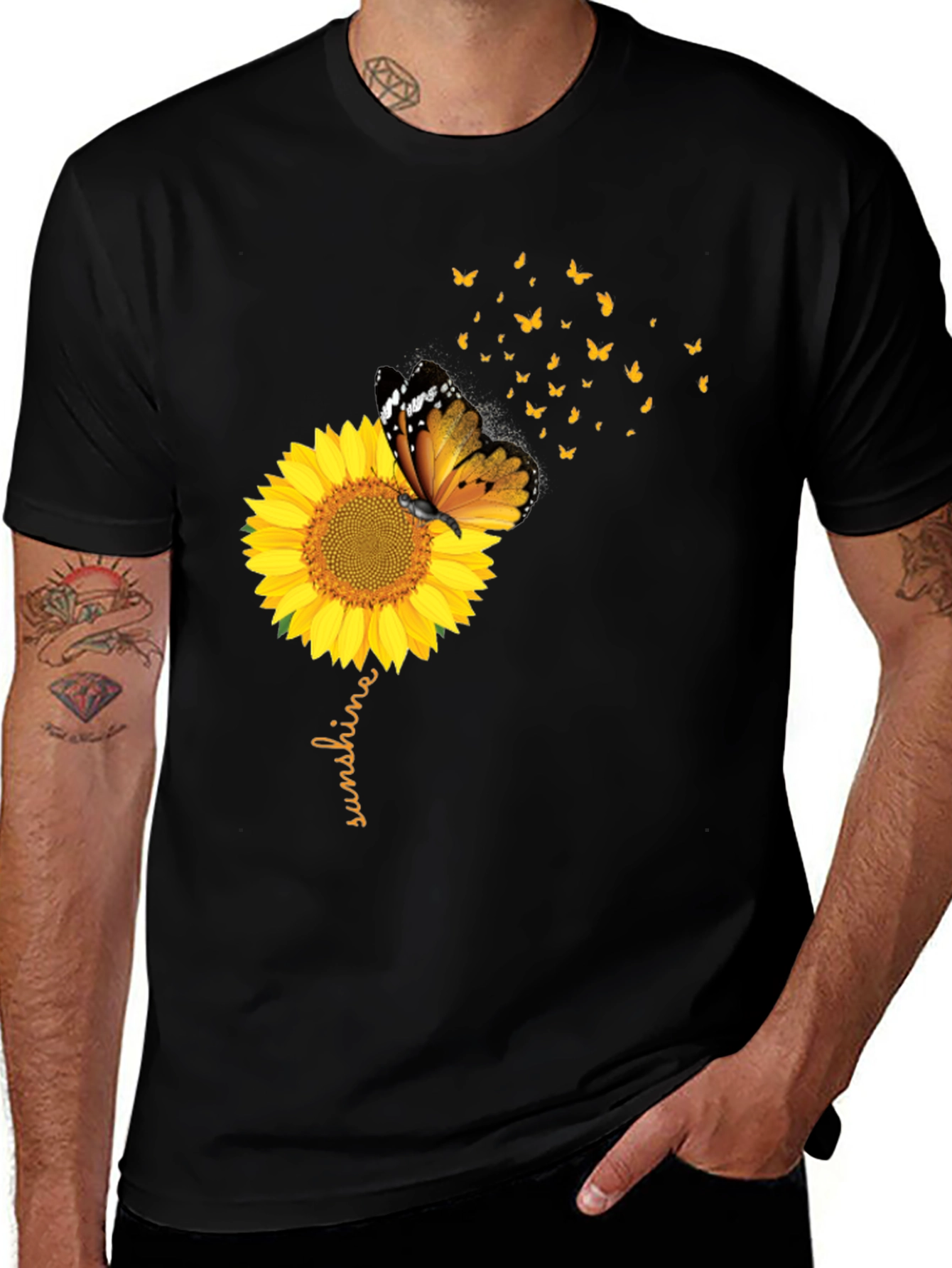 Variant 6 of Sunflower Butterfly Sunshine Black Graphic Tee