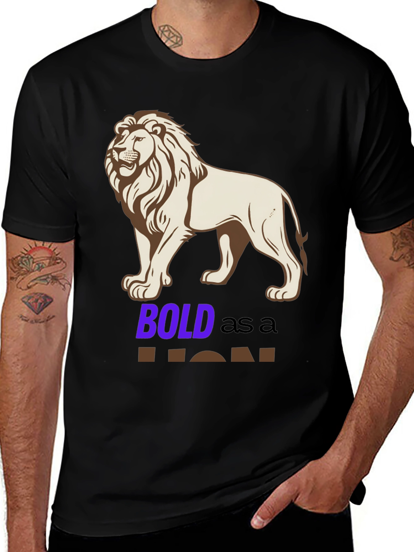 Variant 6 of Bold Lion Graphic Tee - Black Cotton Blend Shirt