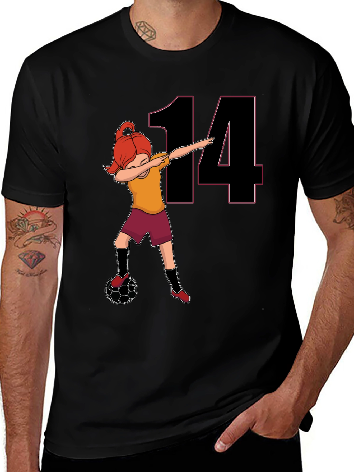 Variant 29 of Dabbing Soccer Girl T-Shirt - Number 14 Fan Tee