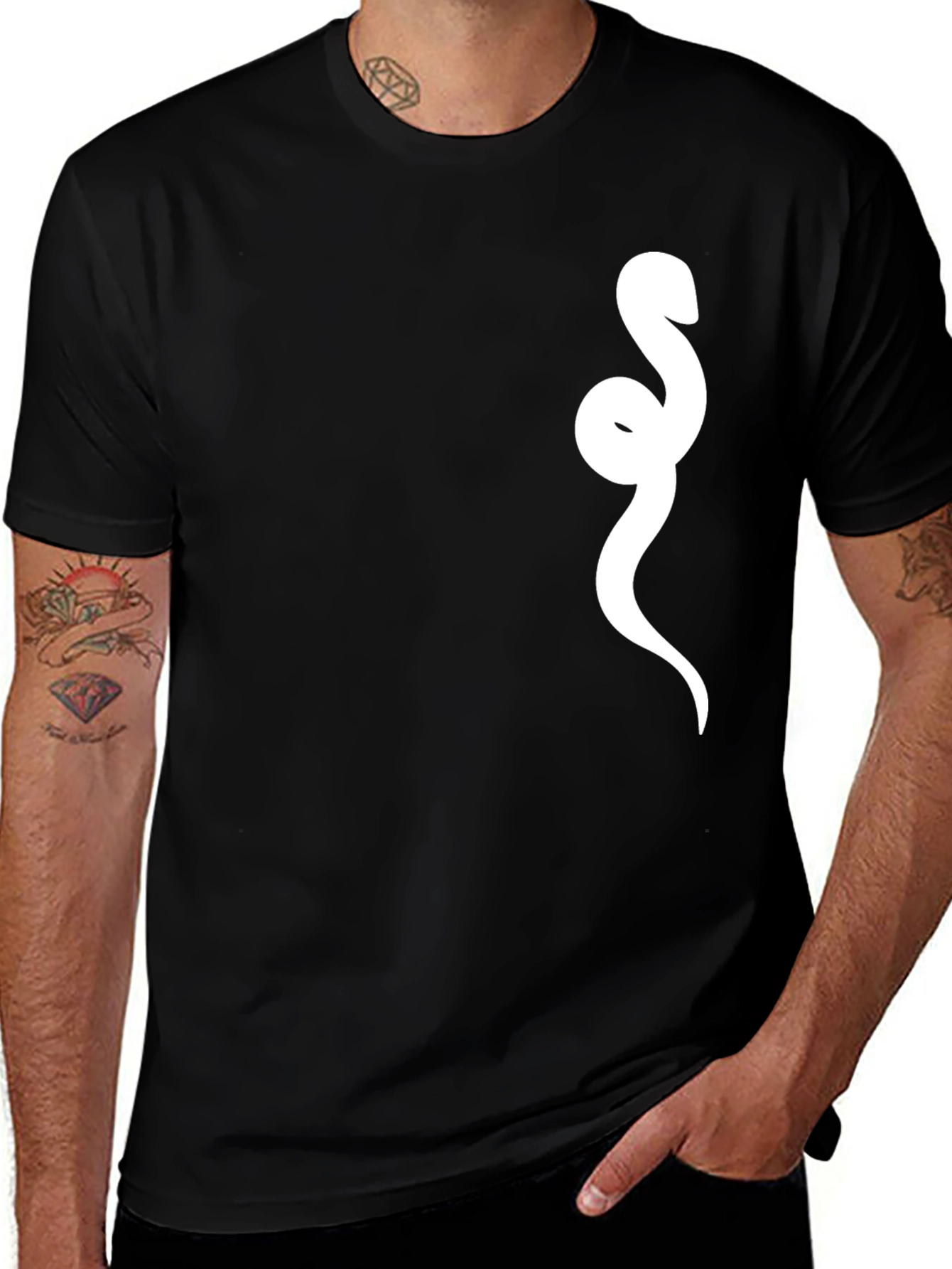 Variant 28 of Men's Black T-Shirt with White Snake Graphic