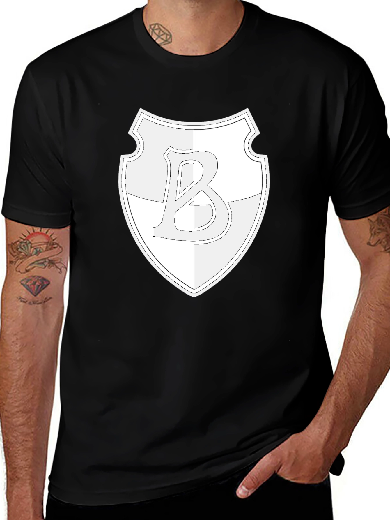 Shield Letter B Graphic Black T-Shirt