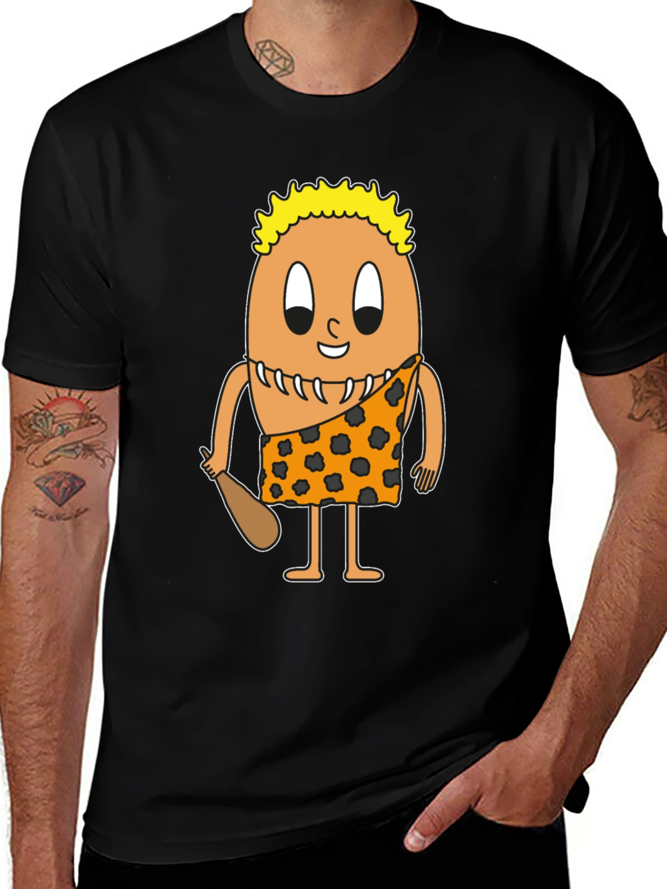 Variant 19 of Cartoon Caveman Egg Black T-Shirt