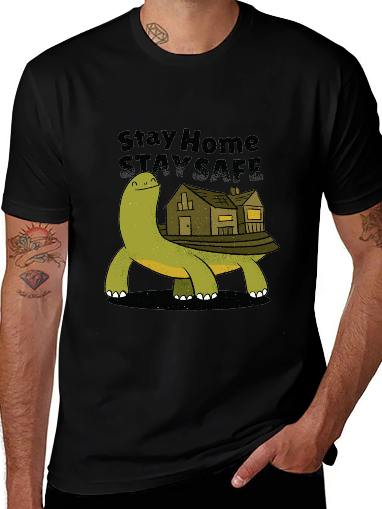 Black Stay Home Stay Safe Turtle House T-Shirt main image