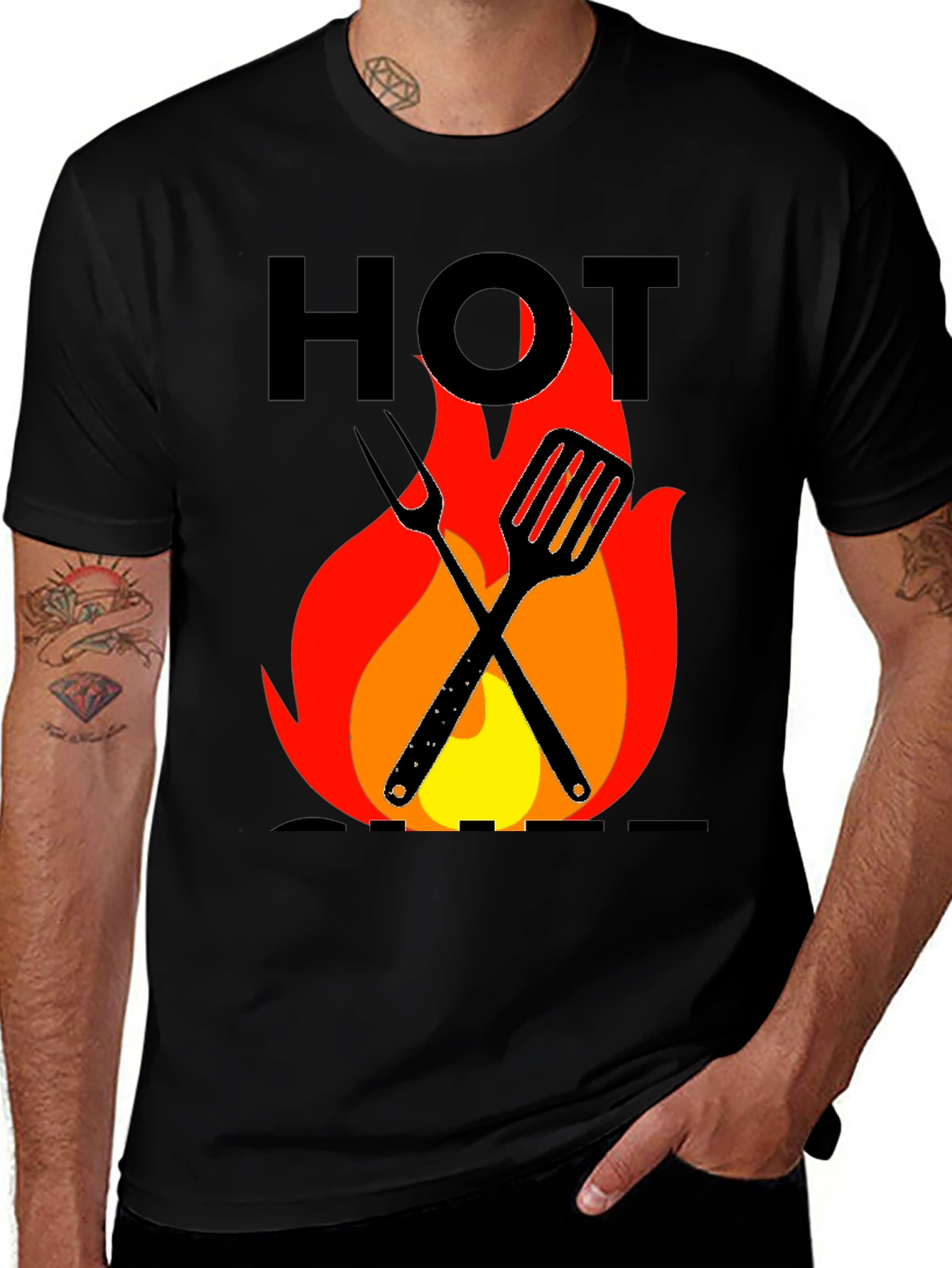 Hot Grill T-Shirt - BBQ Tools & Flames Design