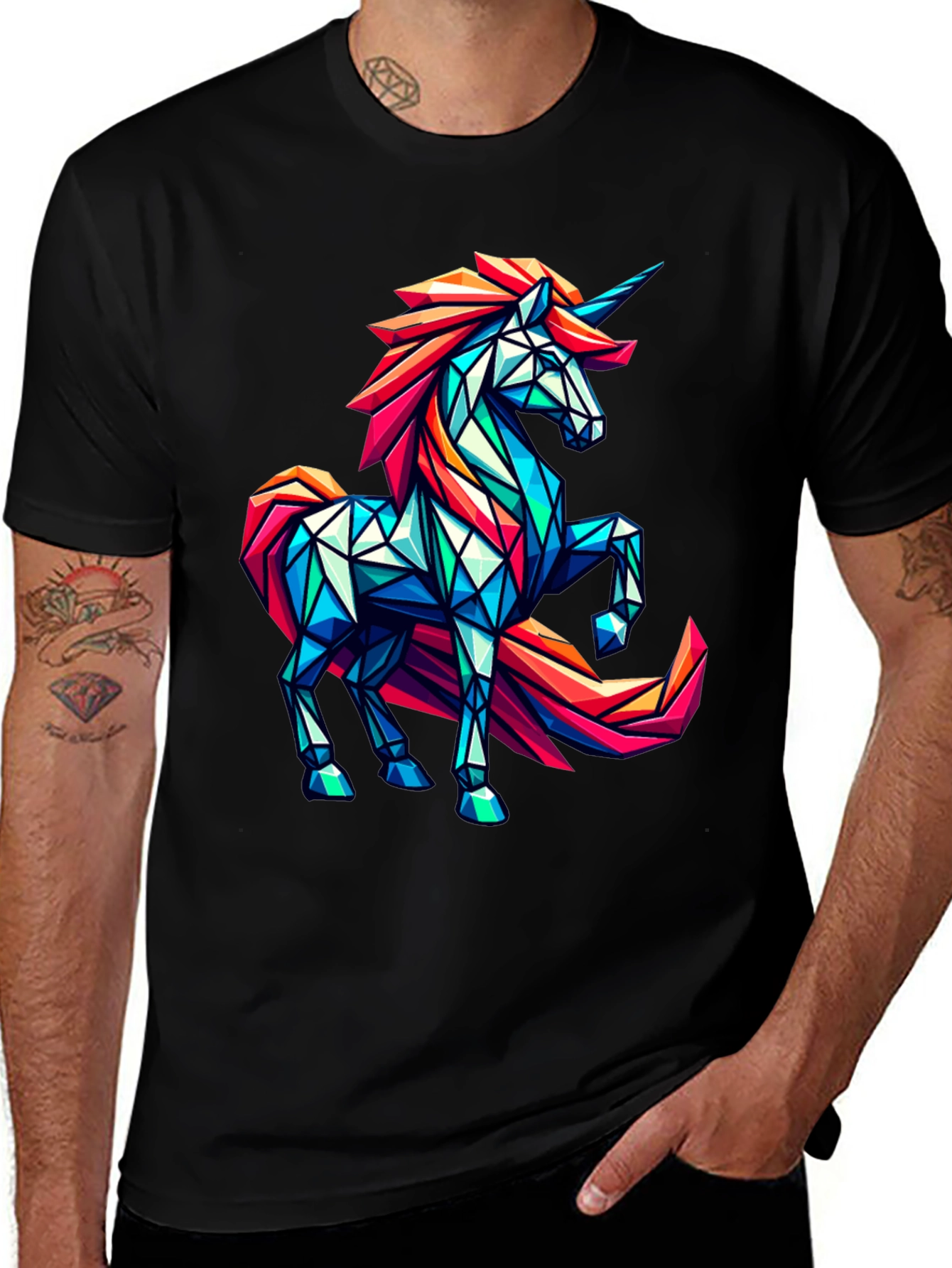 Variant 3 of Geometric Unicorn Graphic Tee - Bold Black