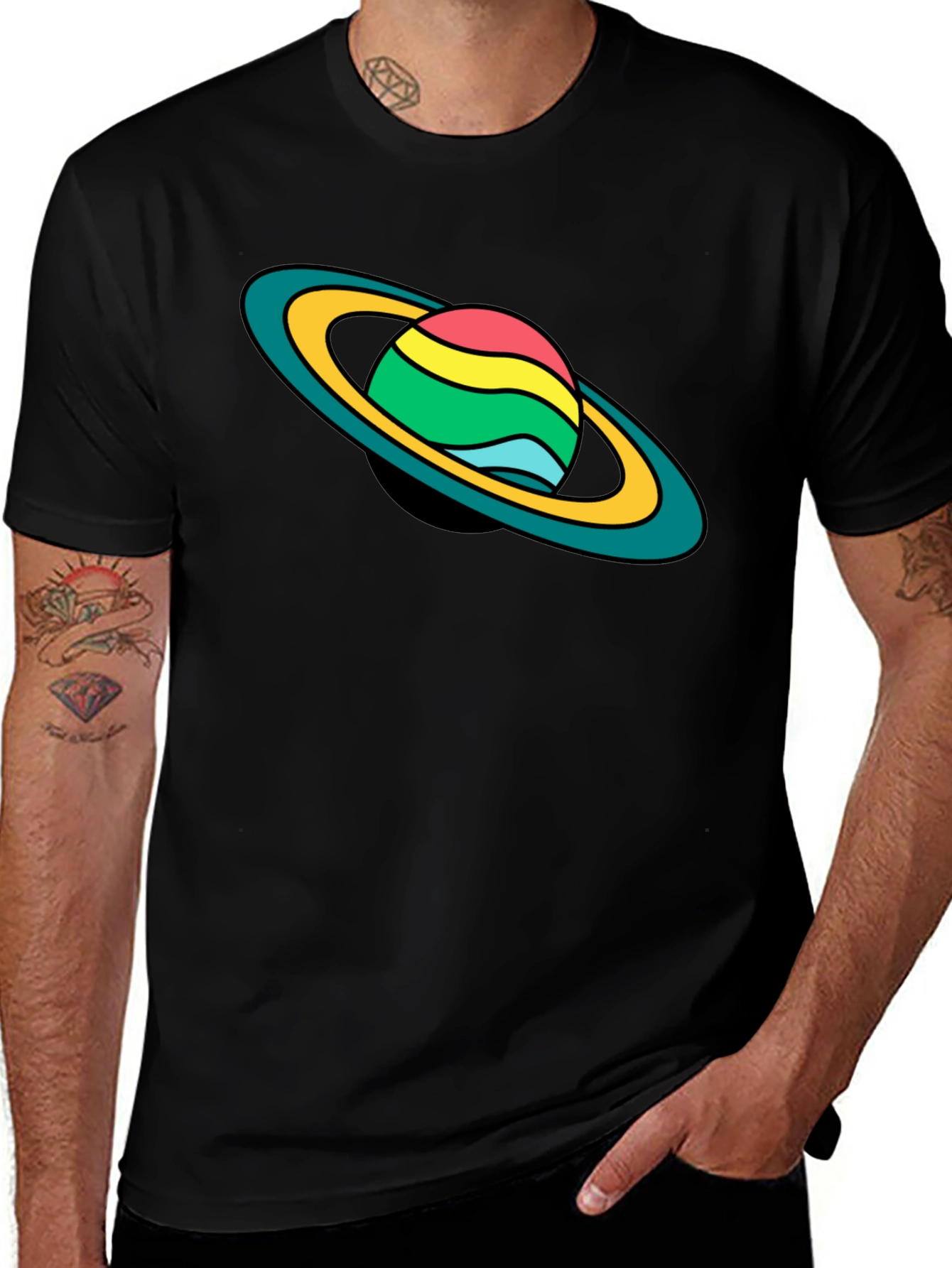 Variant 11 of Saturn Graphic Black T-Shirt - Unisex