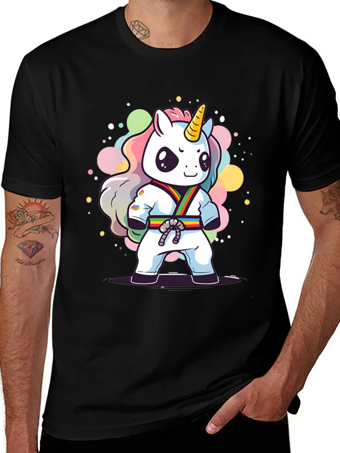 Karate Unicorn Graphic Tee - Black Cotton T-Shirt