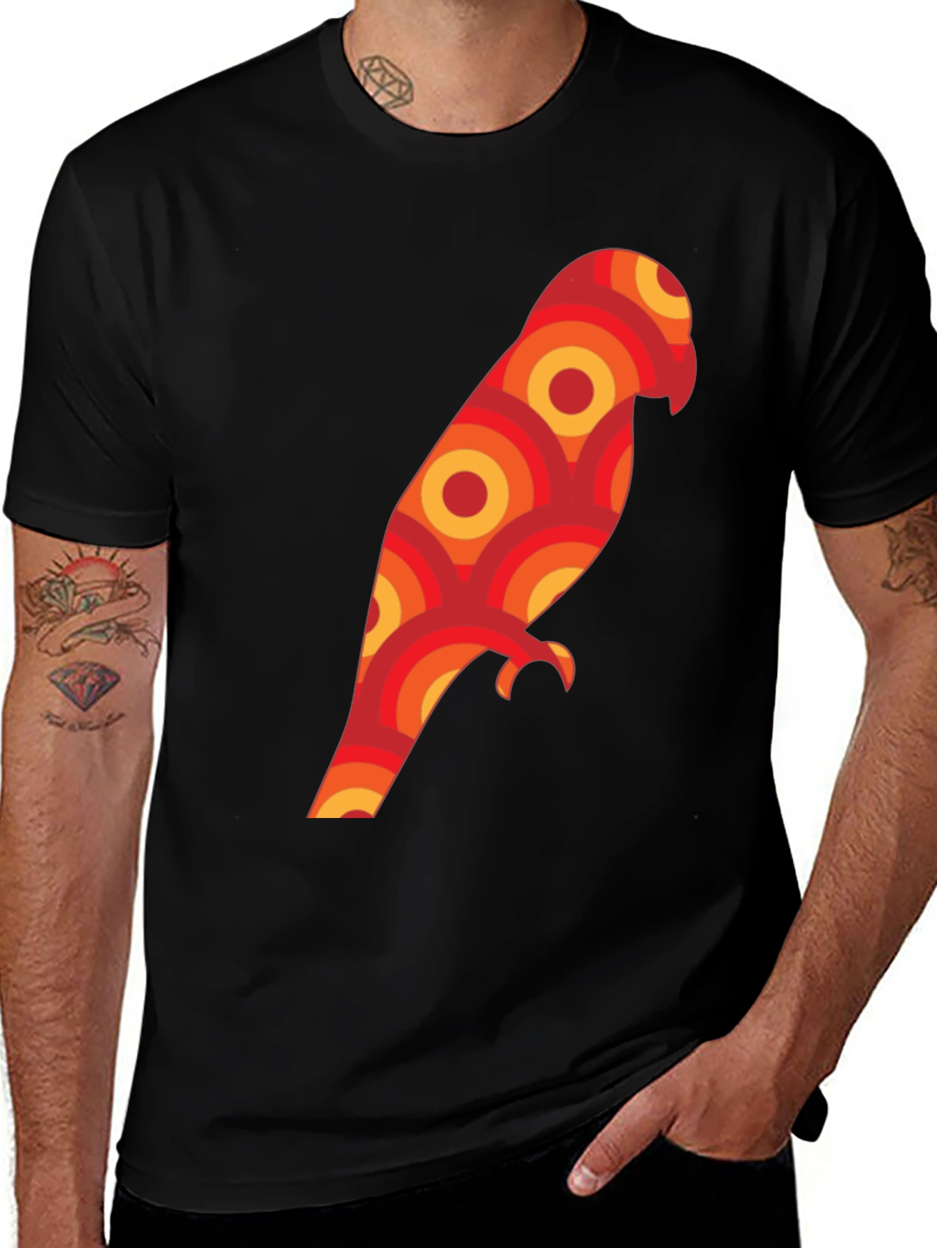 Variant 19 of Retro Parrot Graphic Tee - Unique Geometric Bird Design