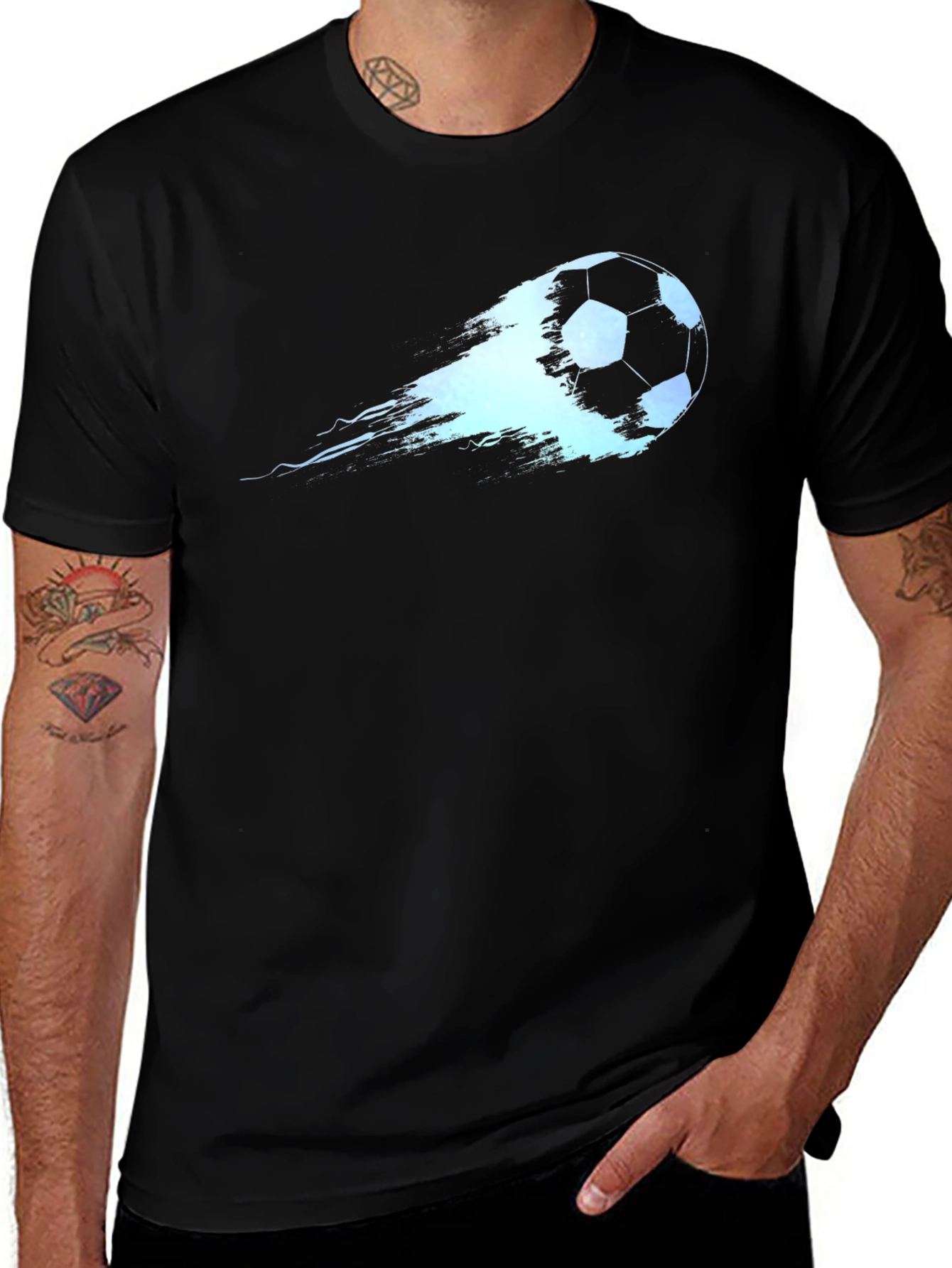 Variant 25 of Men's Black Graphic T-Shirt - Soccer Ball Design
