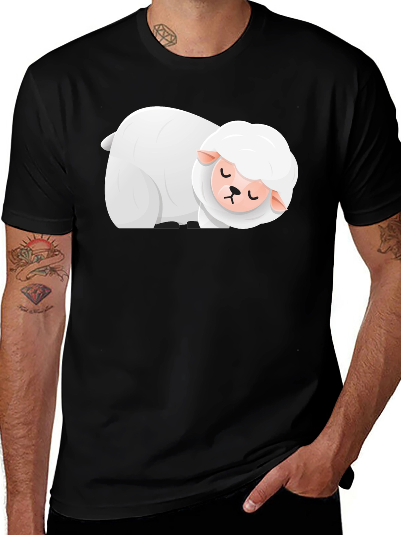 Sleeping Sheep Graphic T-Shirt - Black Cotton Tee