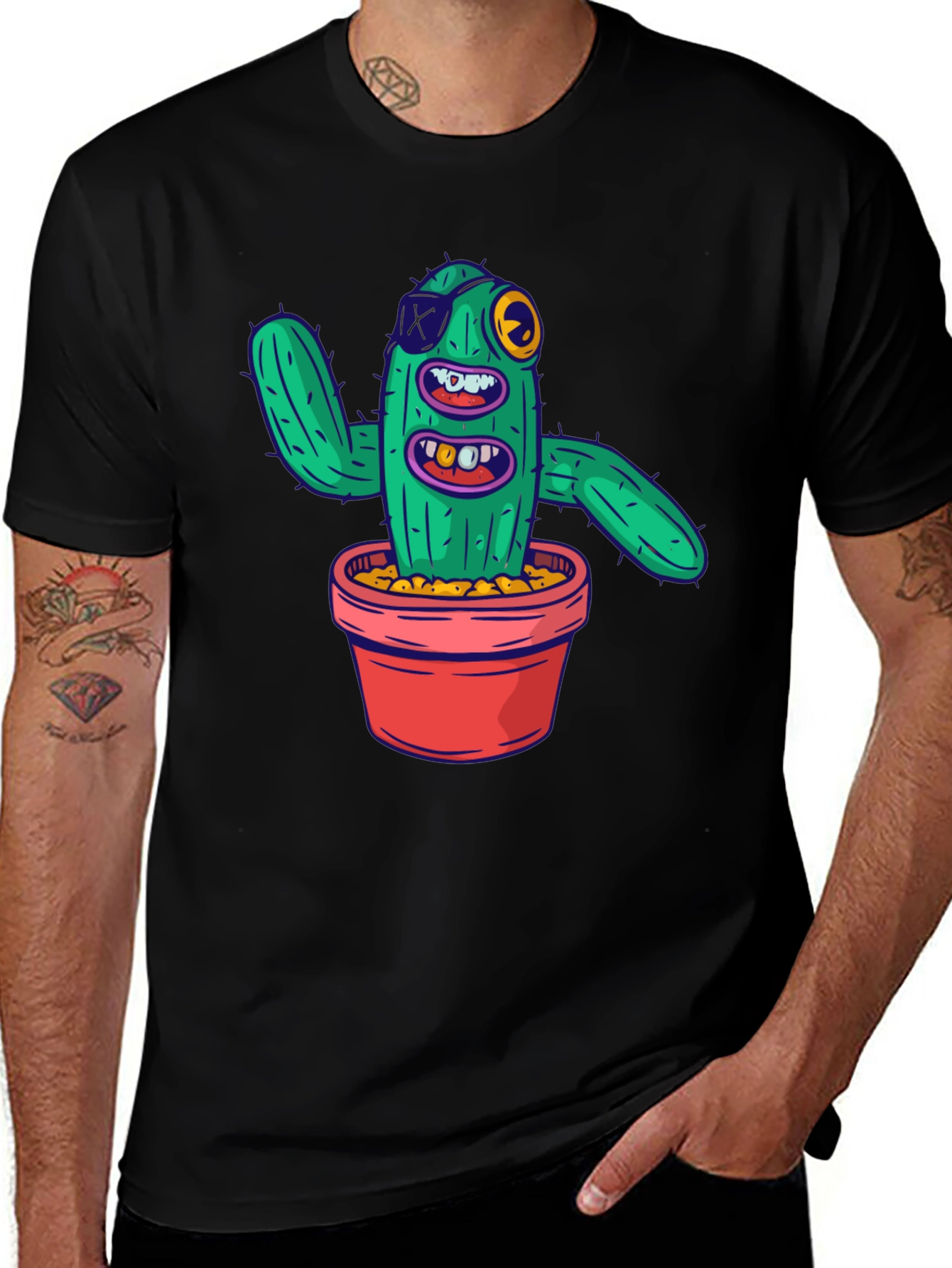 Variant 3 of Funny Cactus Graphic T-Shirt - Men's Black Tee