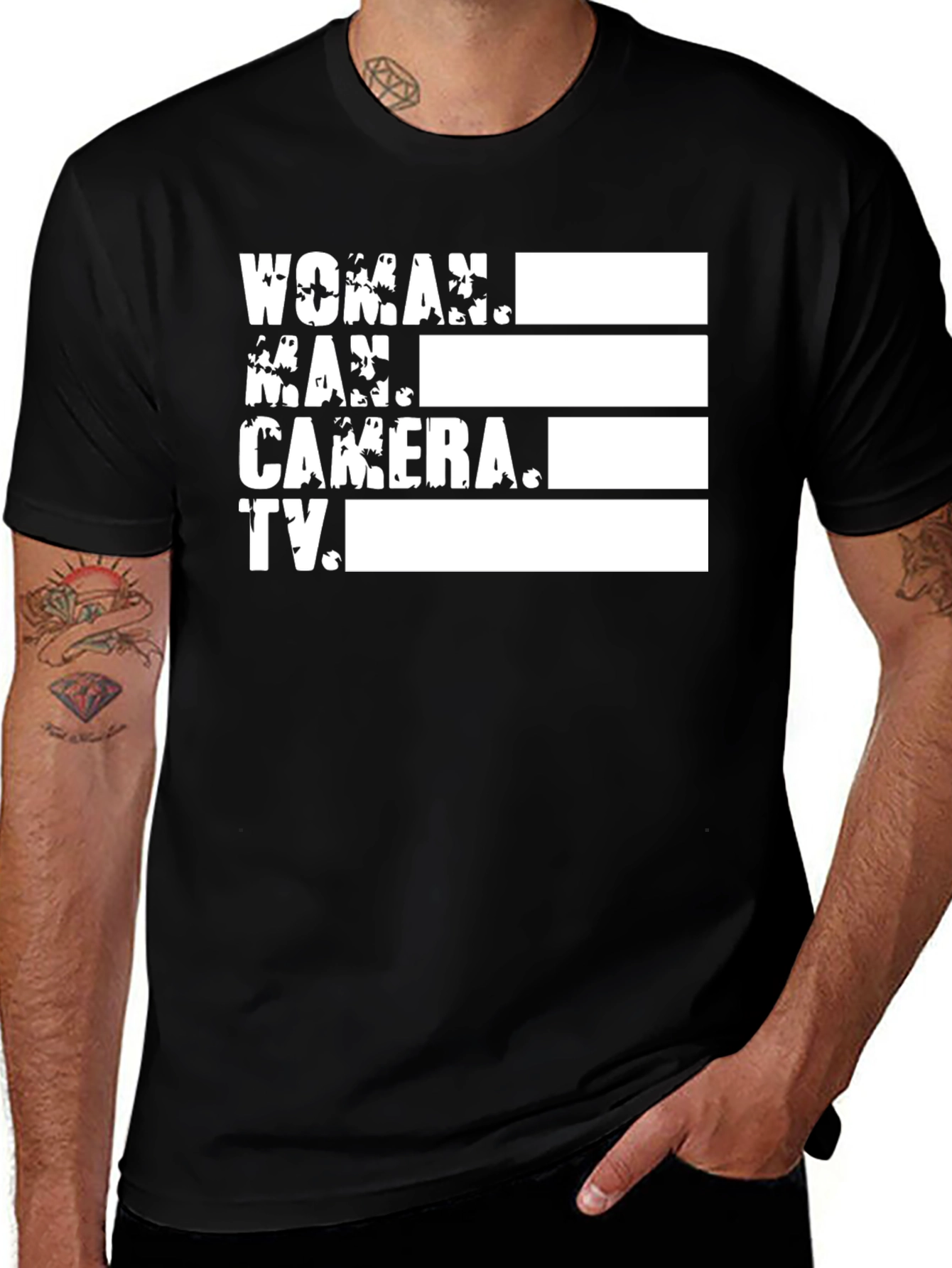Variant 8 of Woman Man Camera TV Black T-Shirt