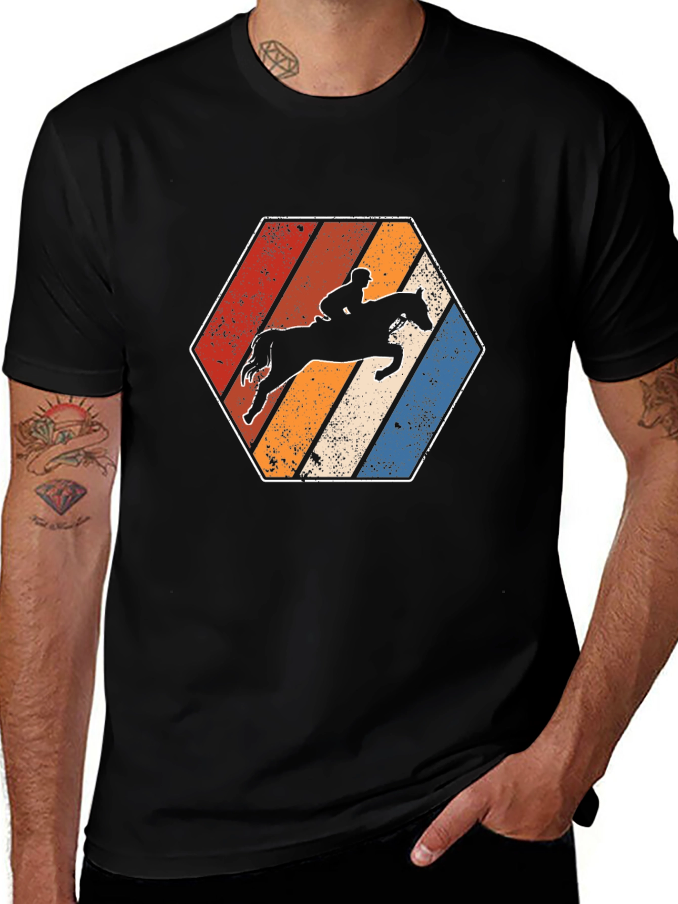 Variant 8 of Retro Horse Riding Hexagon T-Shirt