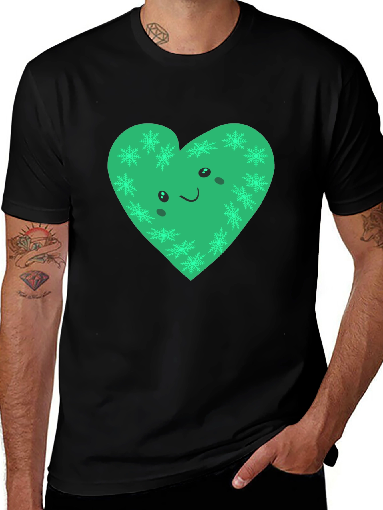 Variant 17 of Green Heart Snowflake Graphic Tee