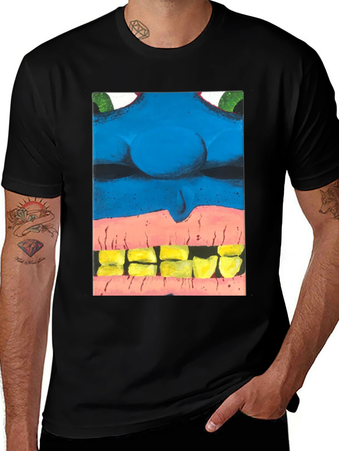 Blue Monster Face Graphic Tee - Unique Design