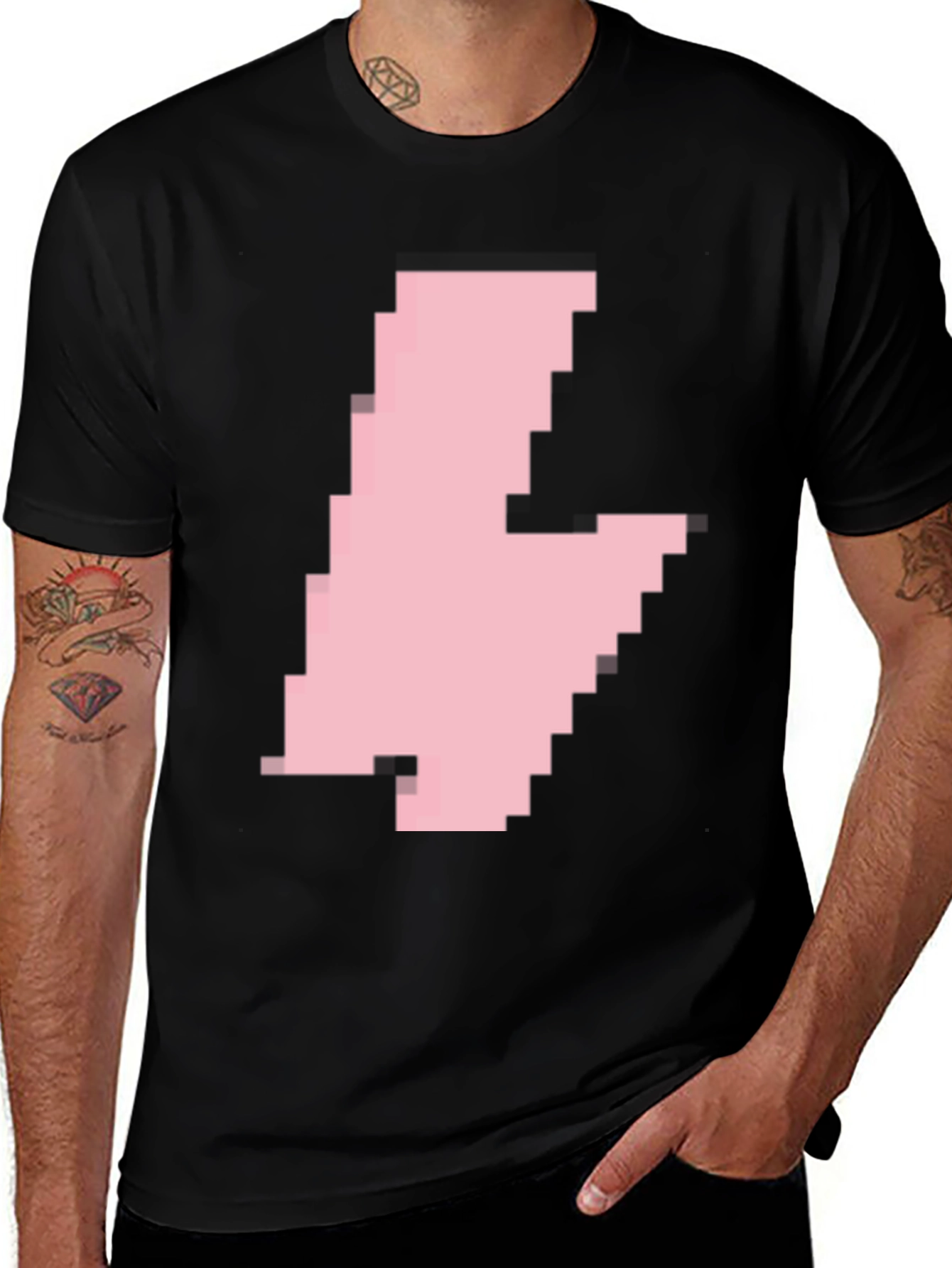 Variant 29 of Pixelated Pink Blob Graphic Tee - Casual Black T-Shirt