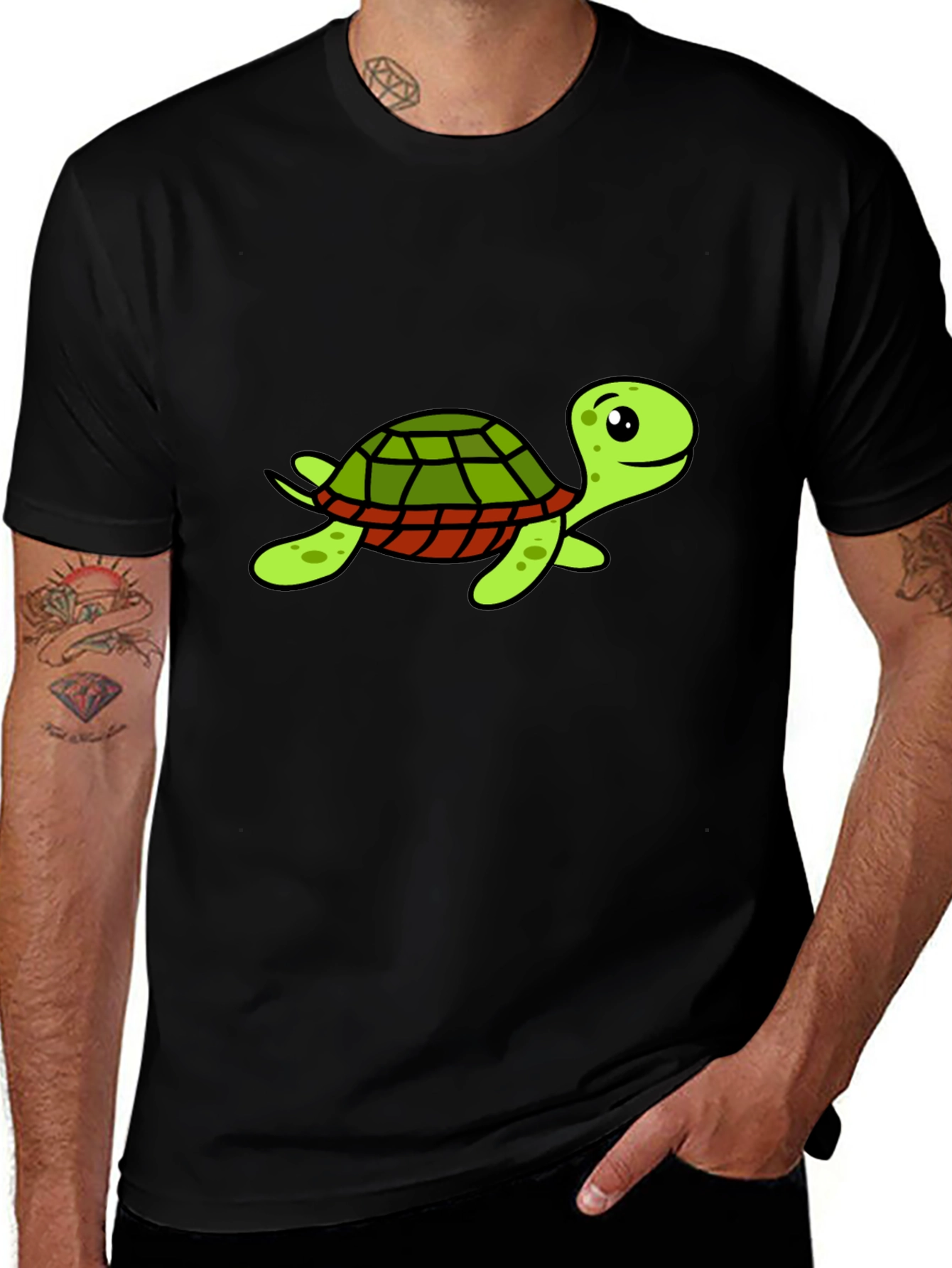 Variant 4 of Cartoon Turtle Graphic Black T-Shirt