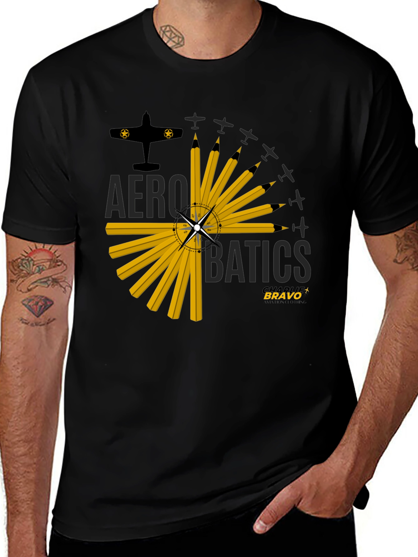 Variant 22 of Aerobatics T-Shirt: Pilot Style in Black