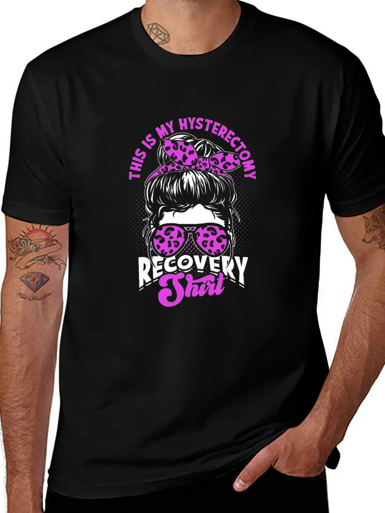 Hysterectomy Recovery Shirt - Leopard Messy Bun Tee