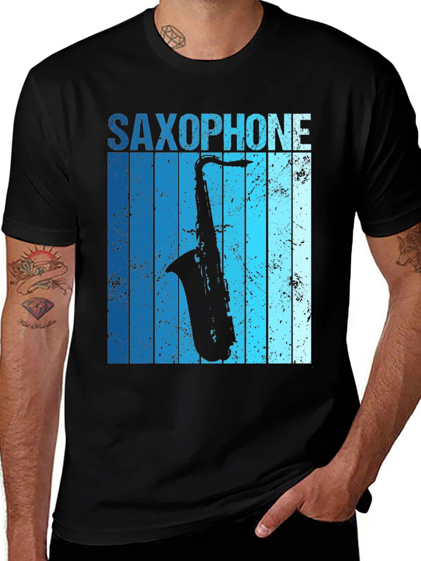 Variant 20 of Saxophone Graphic Print Black T-Shirt - Music Lover Tee