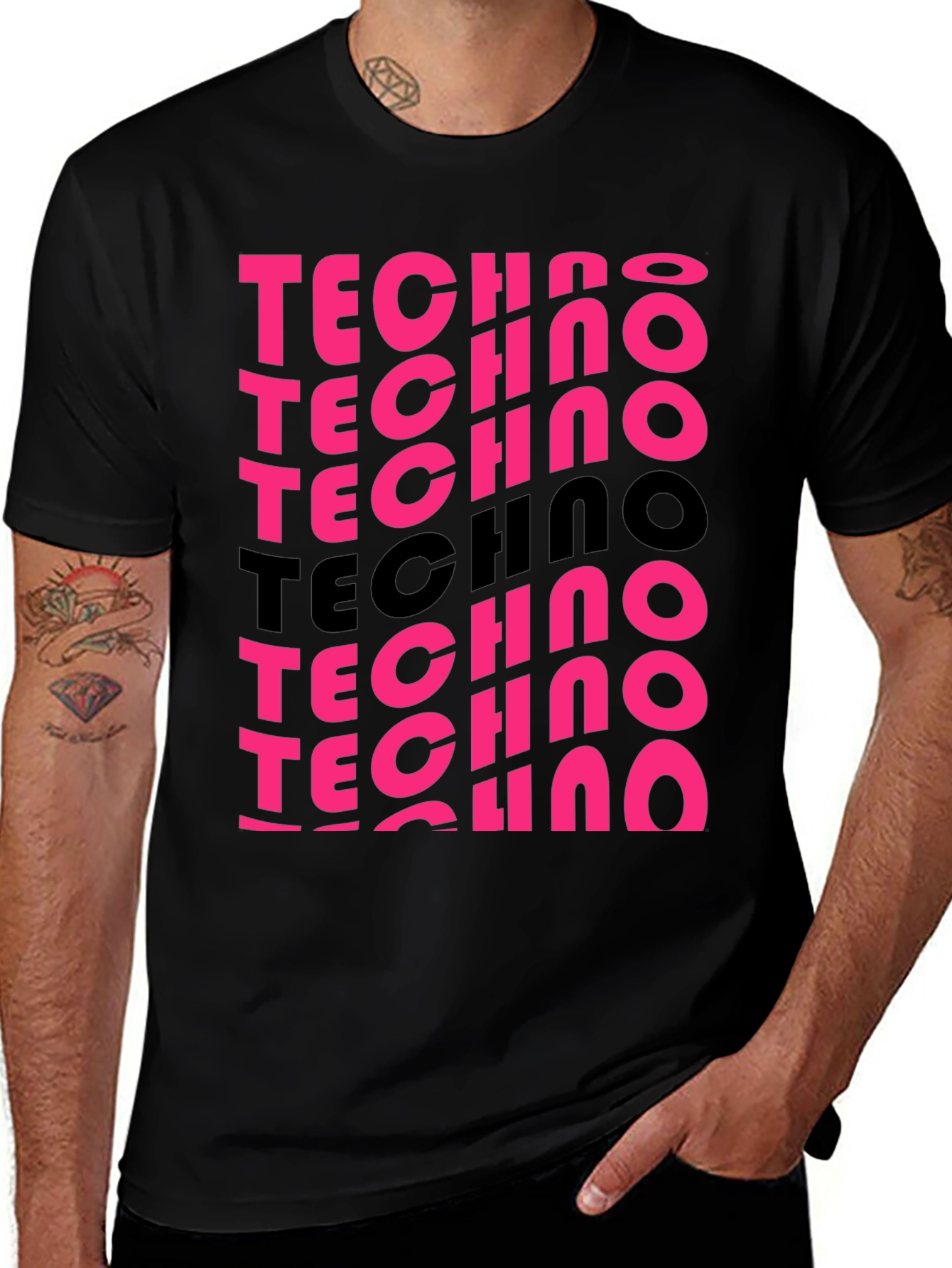 Techno Graphic Print Tee - Bold Black T-Shirt