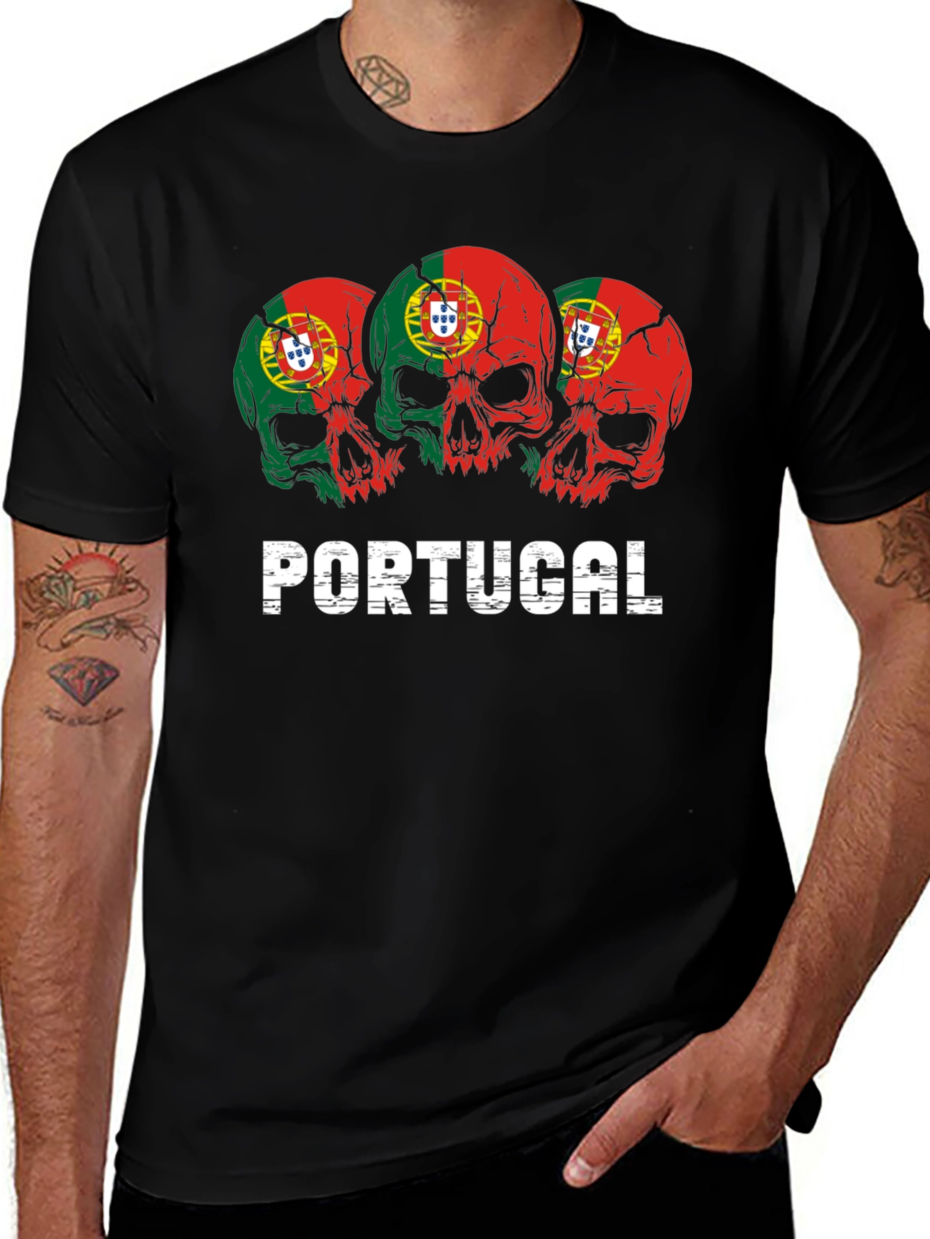 Portugal Flag Skull T-Shirt - Stylish Graphic Tee