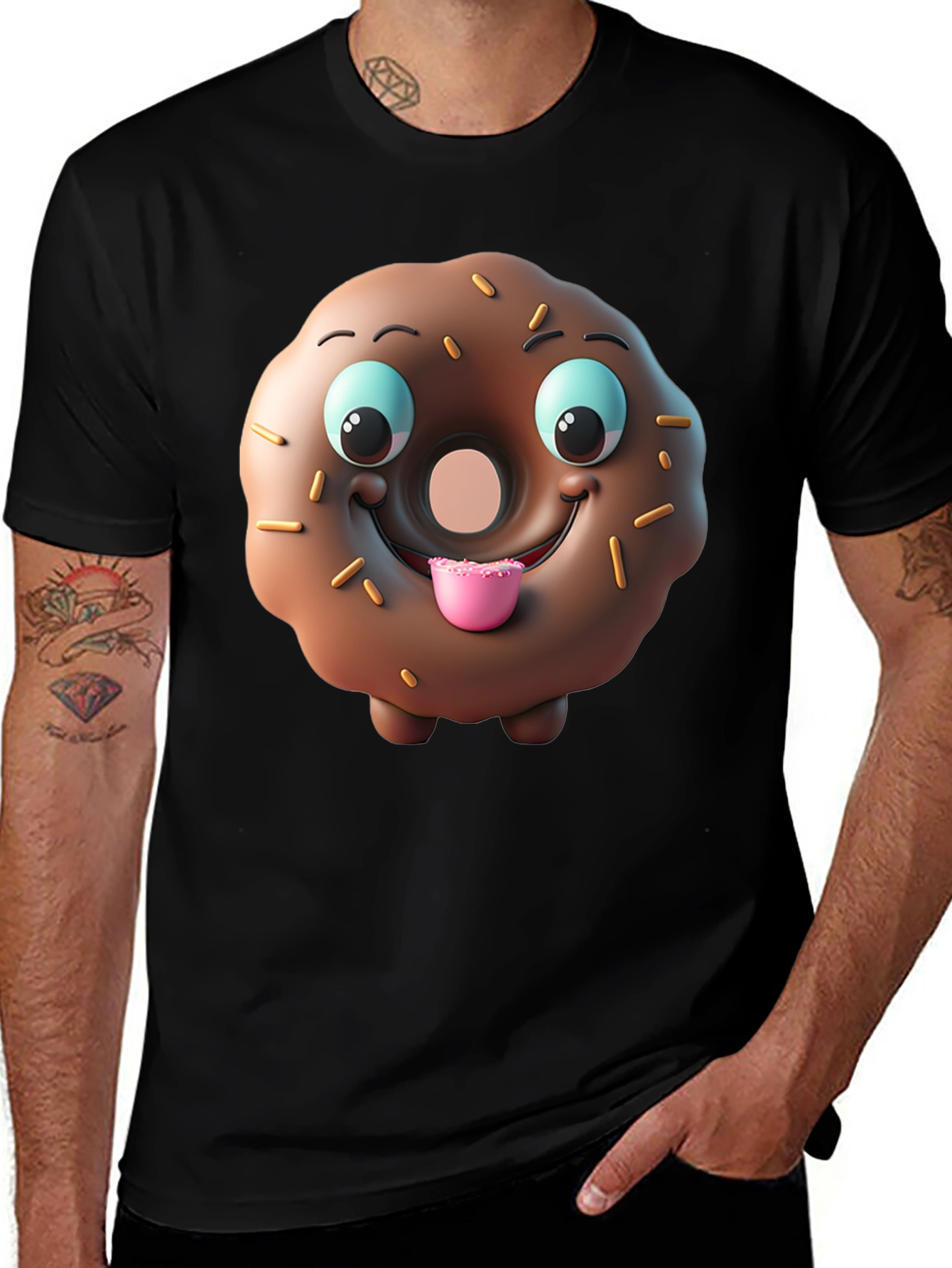 Variant 26 of Cartoon Donut Graphic Tee - Unisex Black T-Shirt