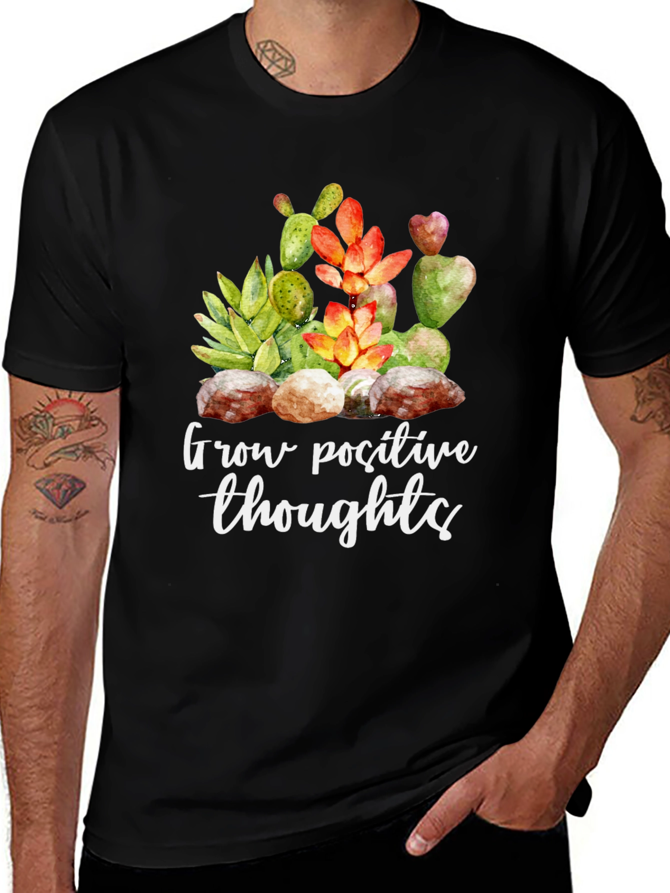 Variant 26 of Grow Positive Thoughts Black Graphic Tee