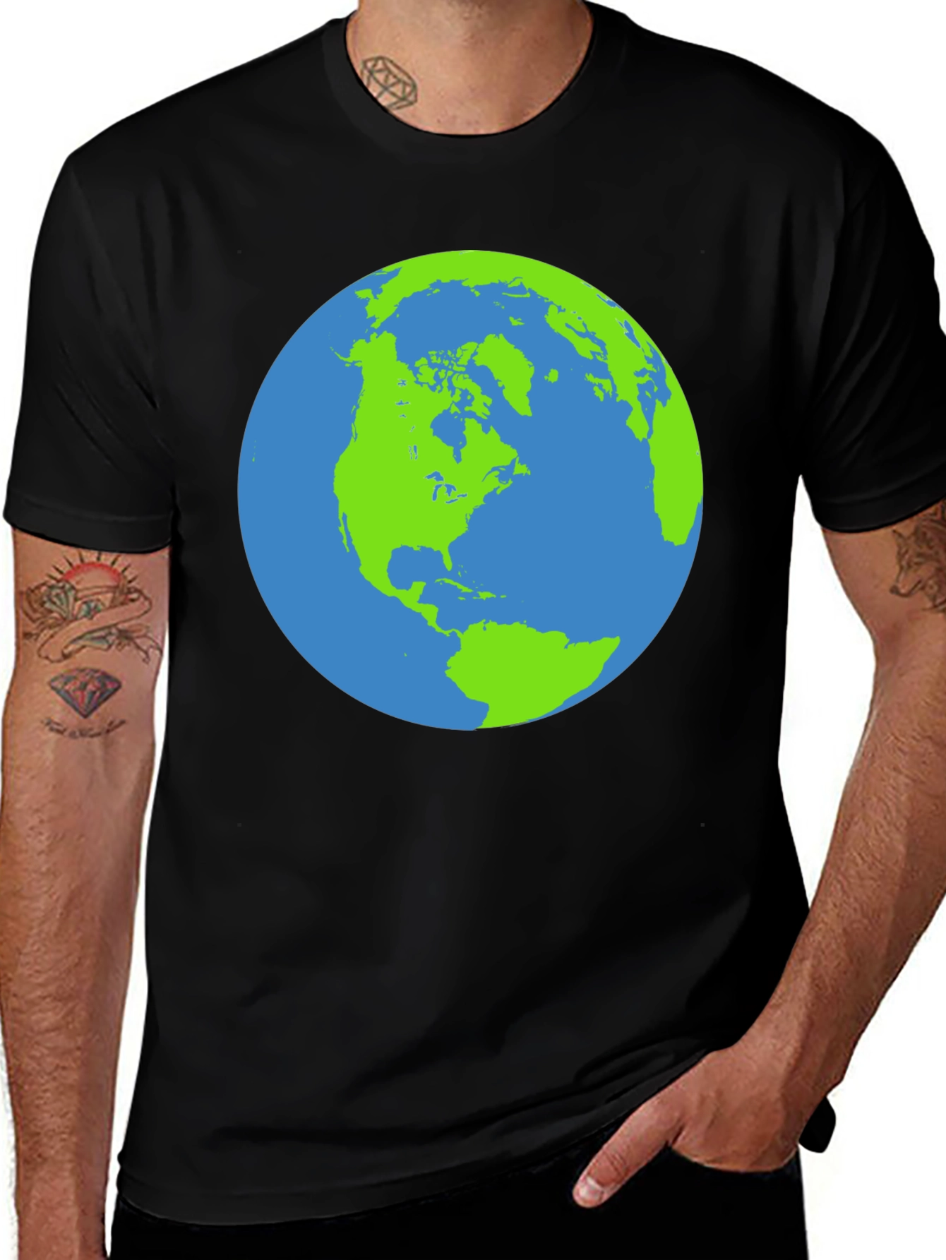 Variant 4 of Earth Graphic Black T-Shirt - Globe Design