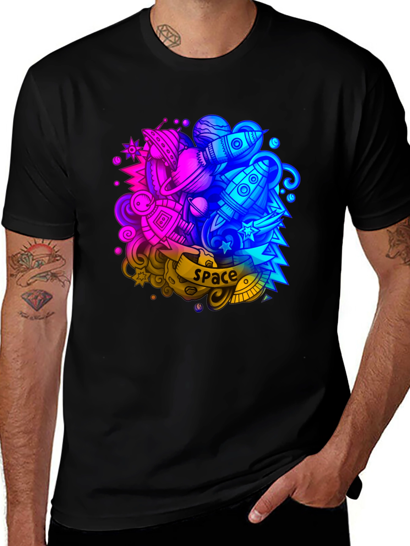 Variant 30 of Space Graphic Print Black T-Shirt
