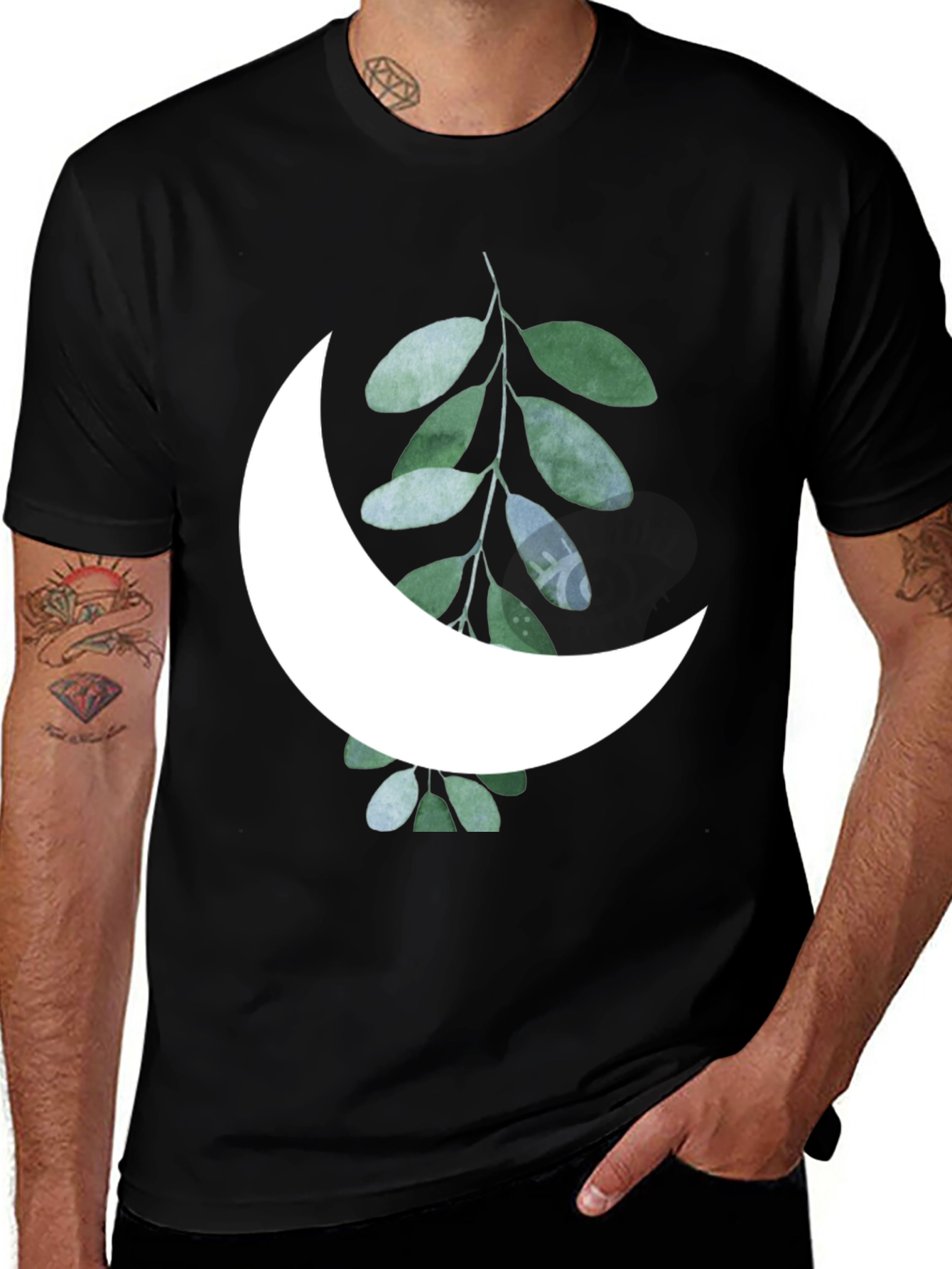 Variant 9 of Moon & Leaf Graphic Black T-Shirt